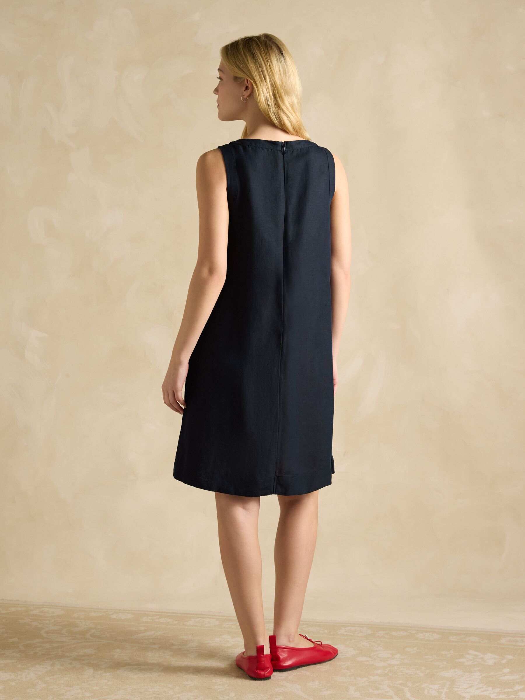 Delphine Navy Blue Shift Dress With Linen