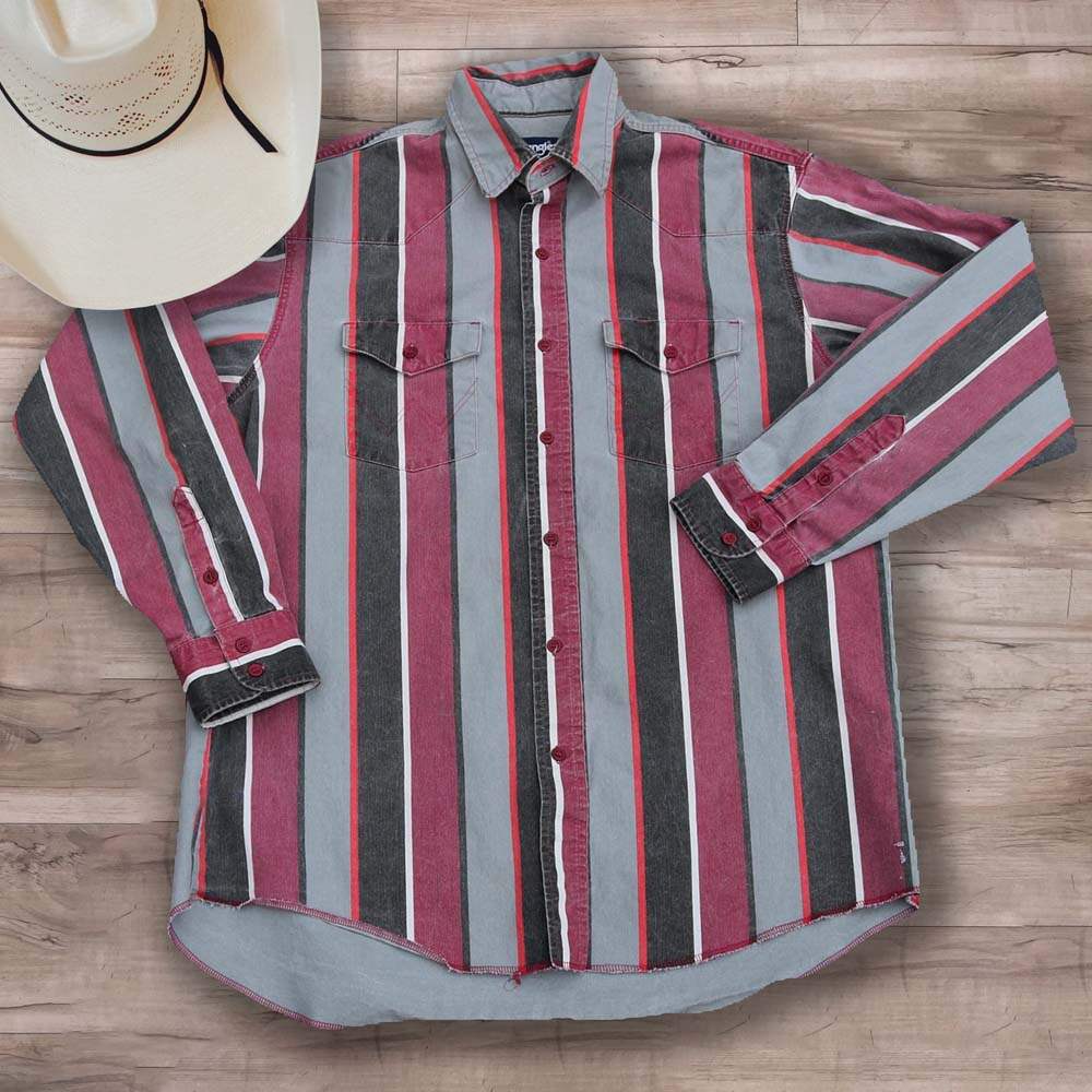 Men's Casual Western Red Black Print Striped Shirt