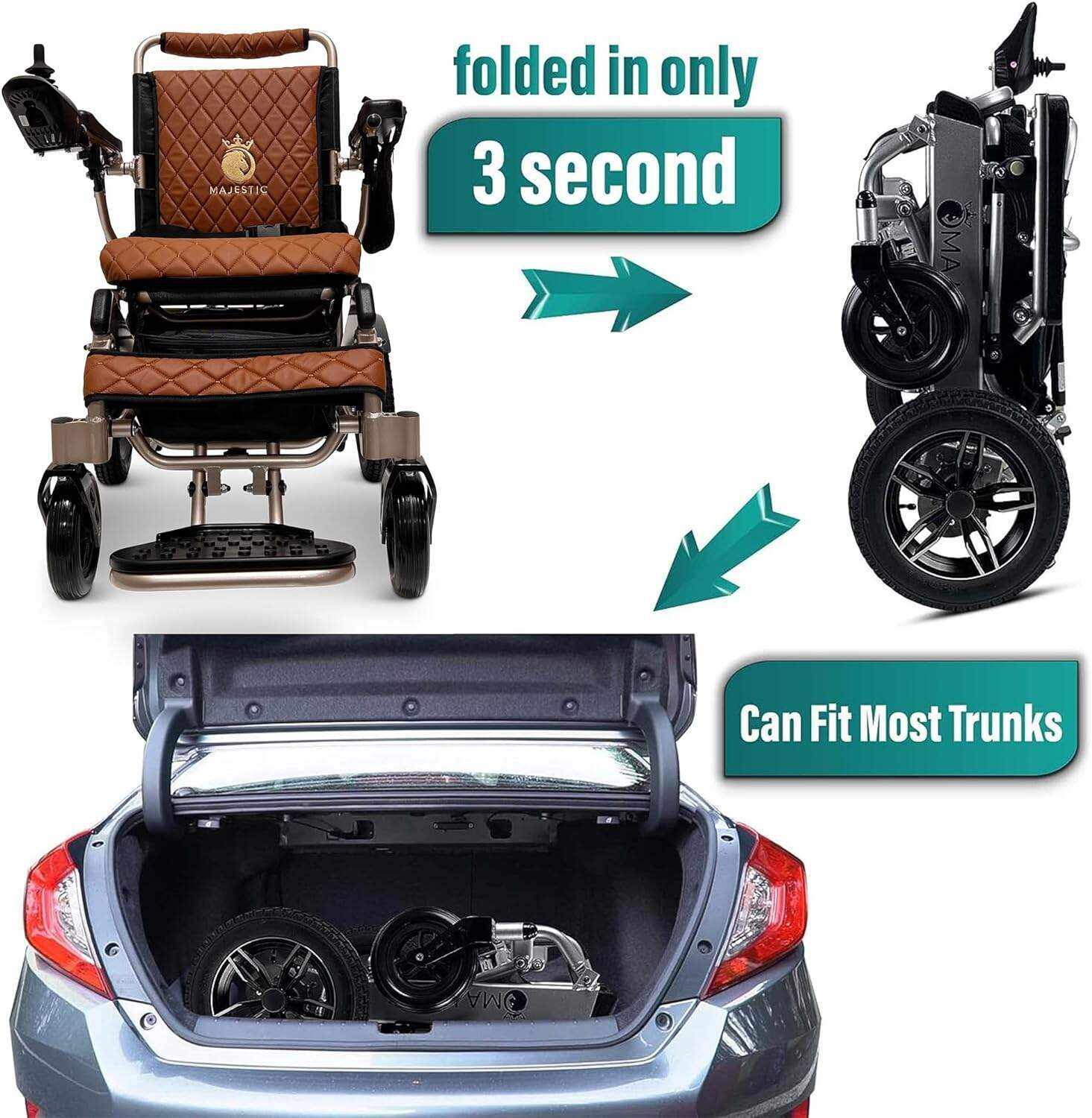 MALISA Electric Wheelchair for Adults, Portable All Terrain Lightweight Wheelchairs, Foldable Motorized Power Wheel Chair, Leather Seat (17.5