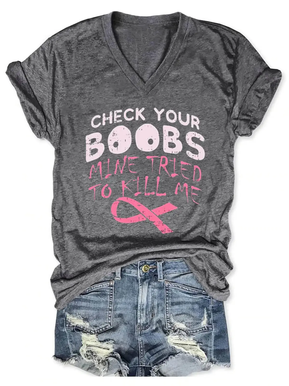 Check Your Boobs Breast Cancer Awareness Art Casual T-shirt
