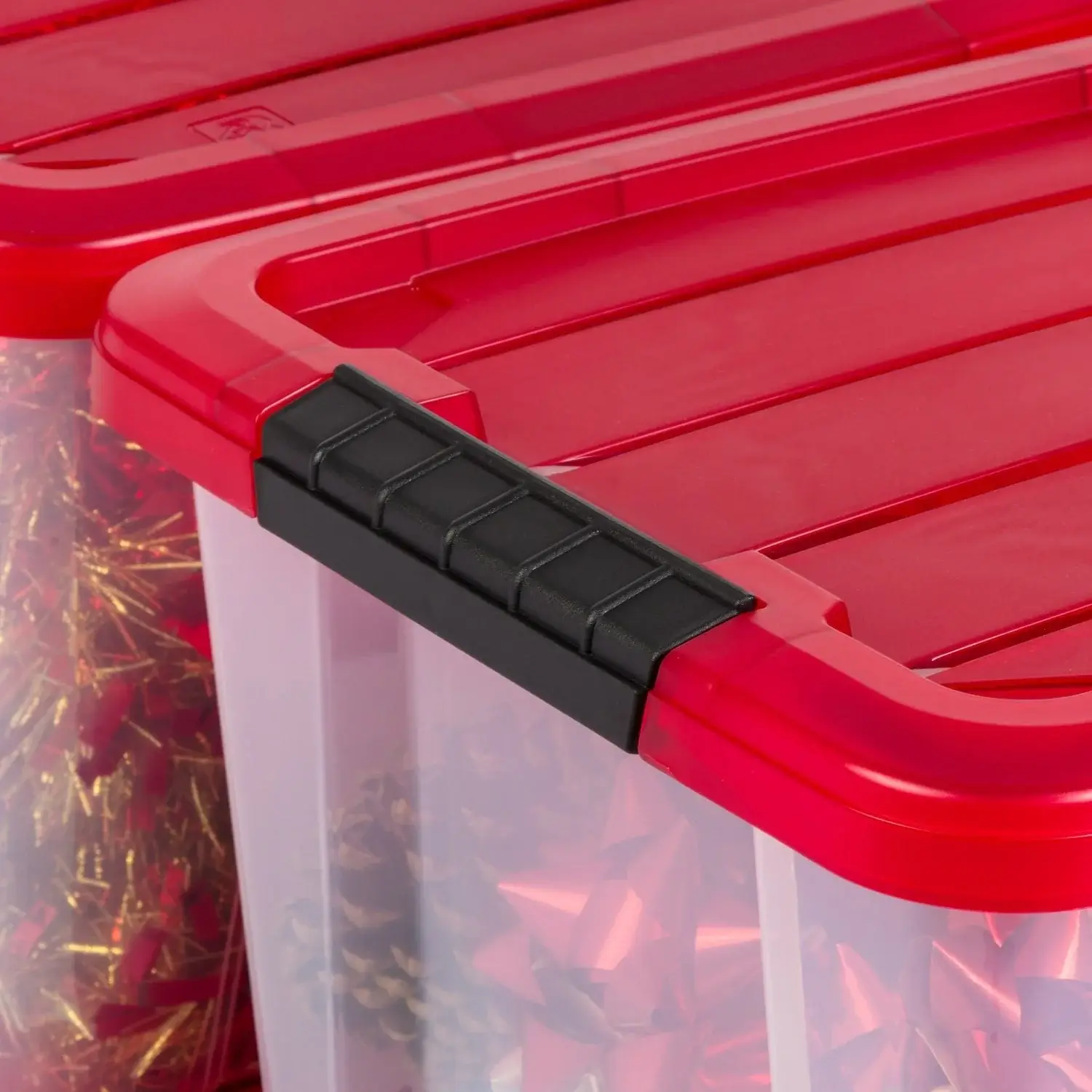 20.5 QT Stackable Holiday Storage Bins, Clear/Red (4-Pack)