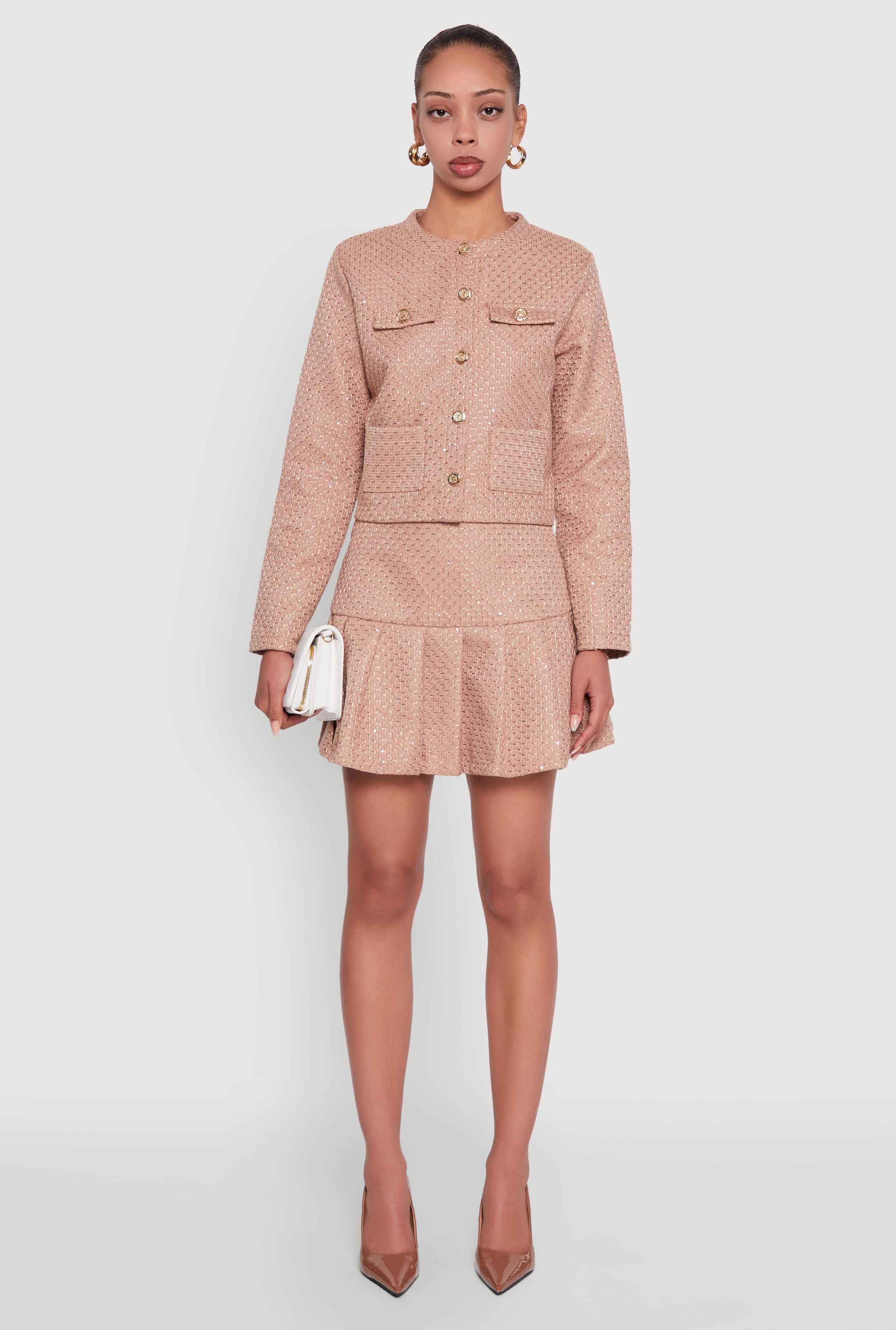 Tweed Pleated Mini Skirt