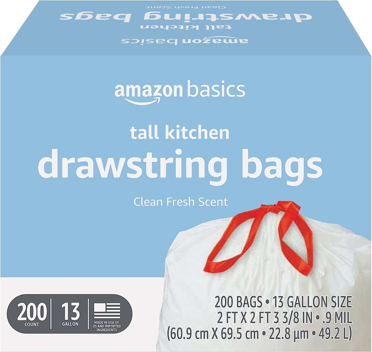 Tall Kitchen Drawstring Trash Bags, 13 Gallon, Unscented, 120 Count (Previously Solimo)