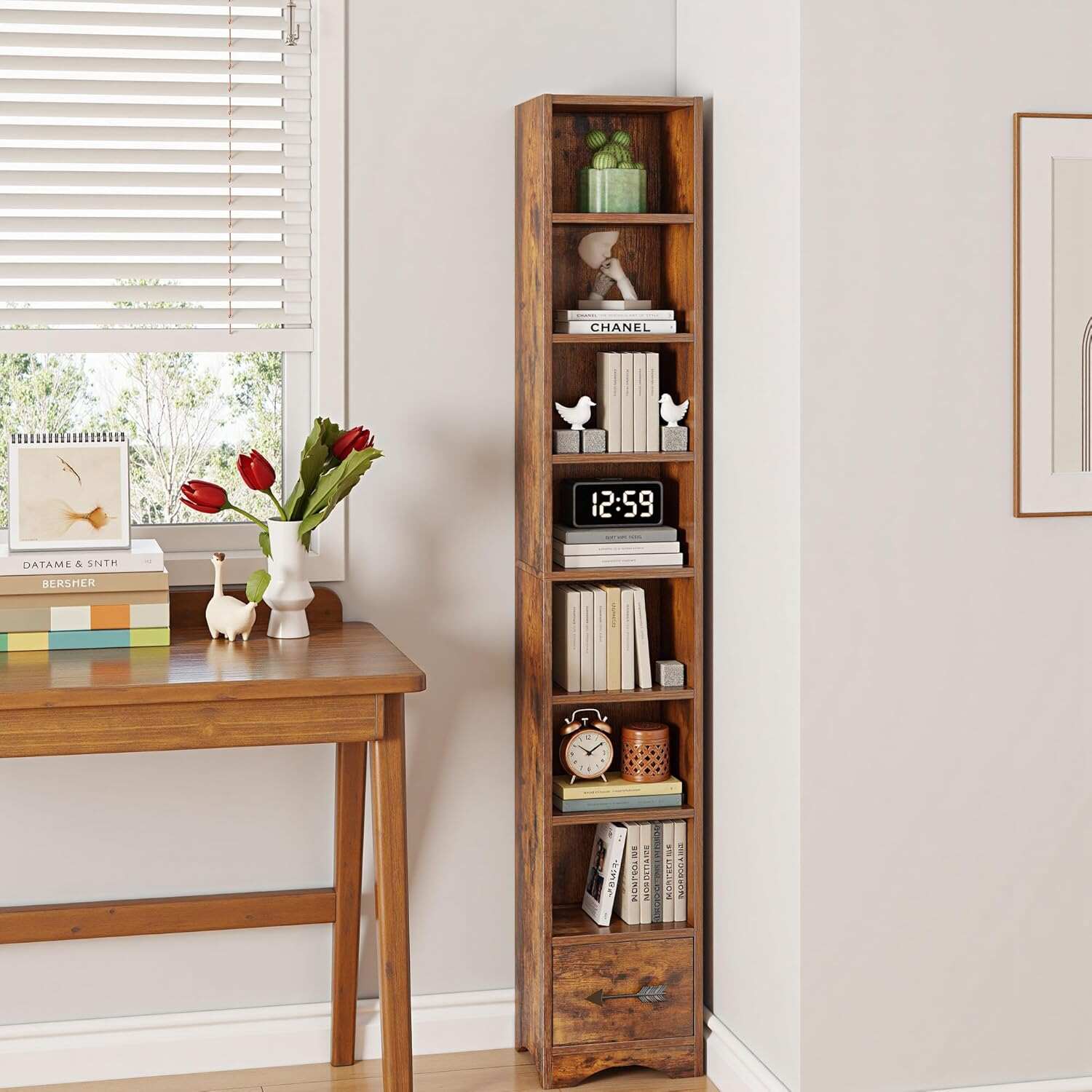 VECELO 8-Tier Tall Narrow Bookshelf