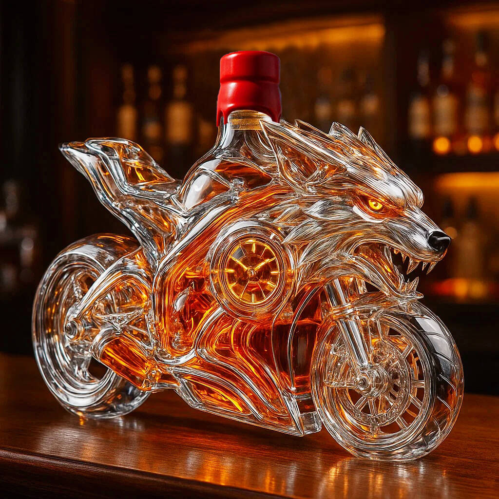 Arctic Wolf Motorcycle Whiskey Bottle