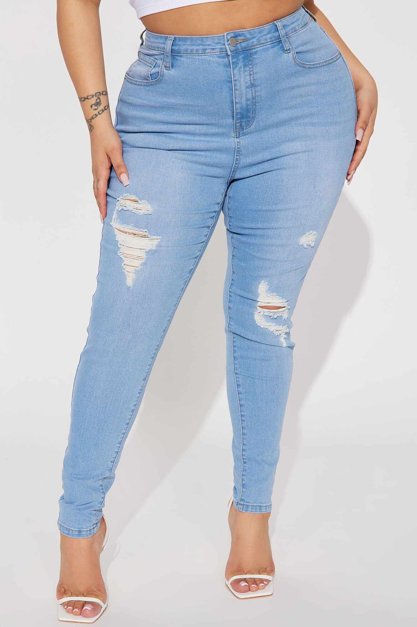 Dakota Ripped High Rise Stretch Skinny Jeans - Light Wash