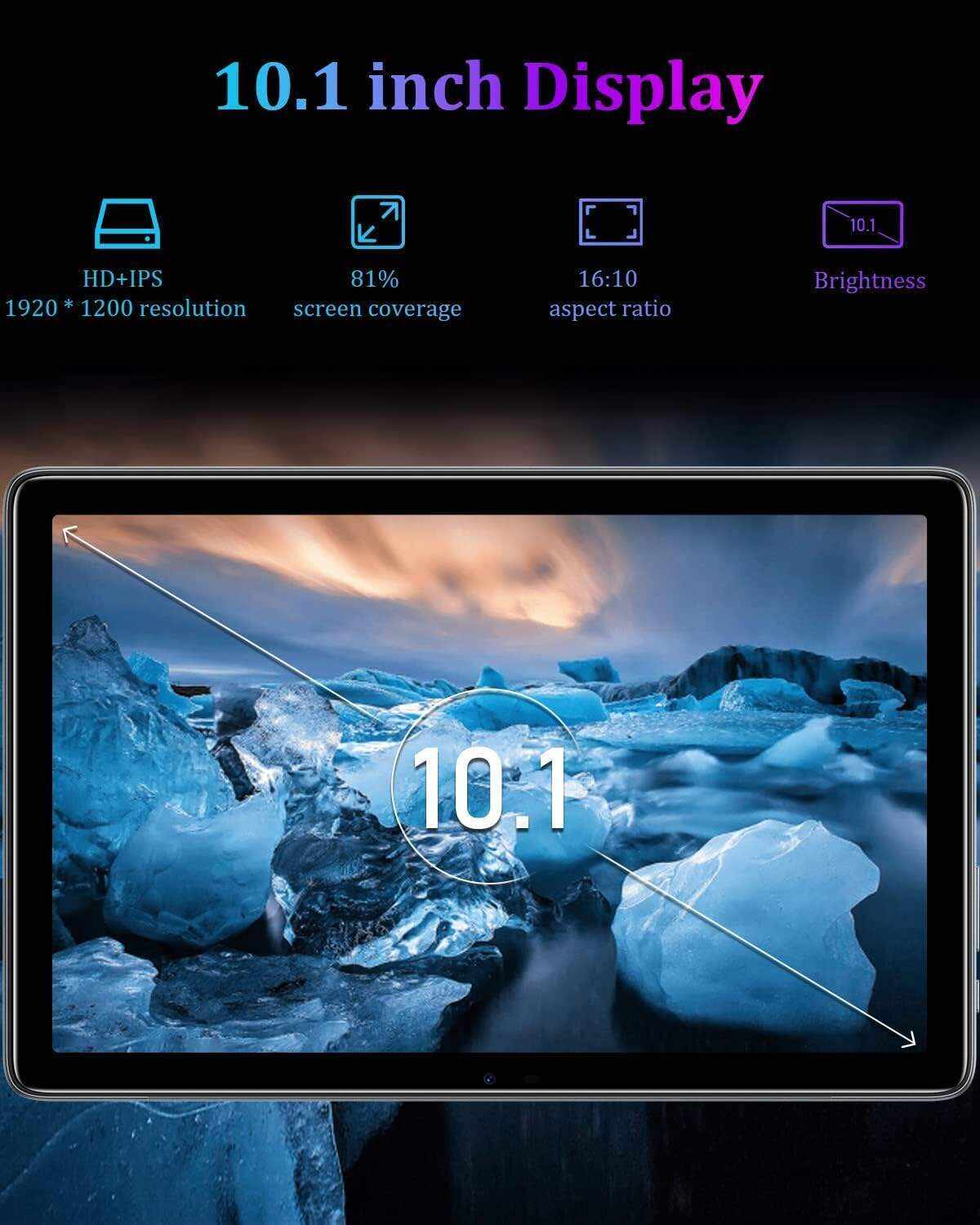 T10 Android Tablet 2K HD 10.1 inch, 15GB RAM 128GB ROM(TF 1TB), Octa-Core Android 12 OS, Battery 8300mAh, 2.4/5G WiFi&Bluetooth 5.0, 13MP+8MP Camera, TÜV Low Bluelight Tablet for Kids (Silvery)