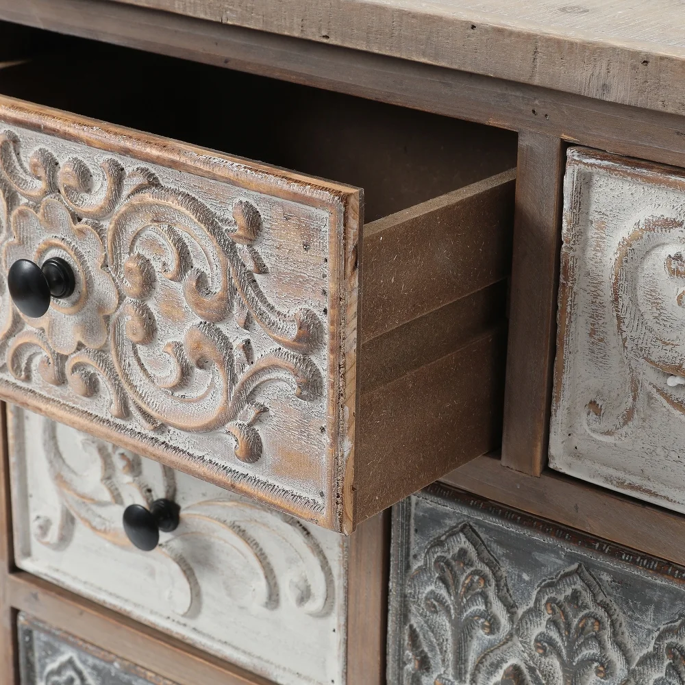 The Curated Nomad Brewa Varied Rustic Carved Wood 8-Drawer Chest - 32.09