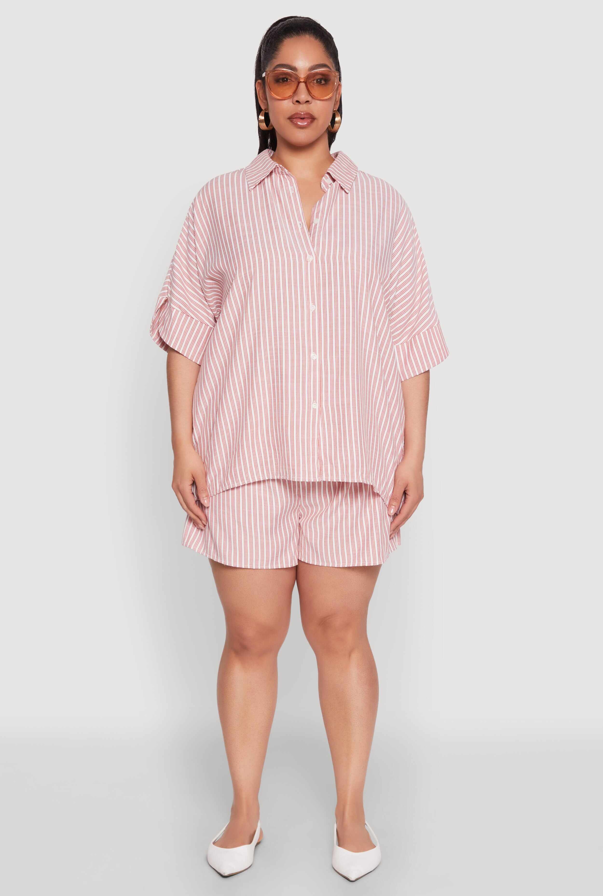 Plus Size Striped Button Front Shirt