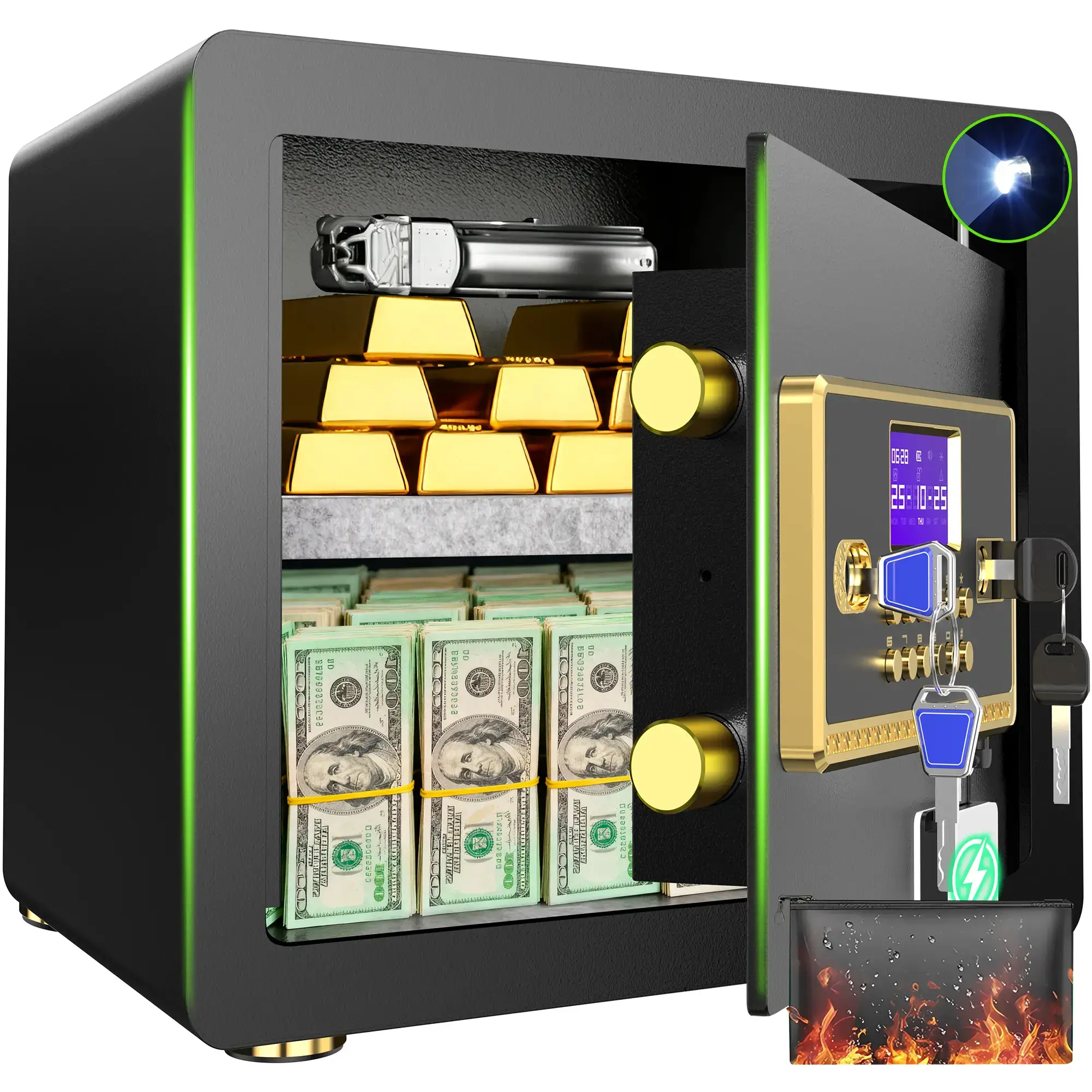 Large Safe Box, Digital Keypad Home Security Safe With Smart Alarm System & Interior Safe Lock Box, for Valuables Spy Gadgets Inner Safe Box with Fireproof Waterproof Bag, New Home Renovation Essentials,Adjustable Shelf