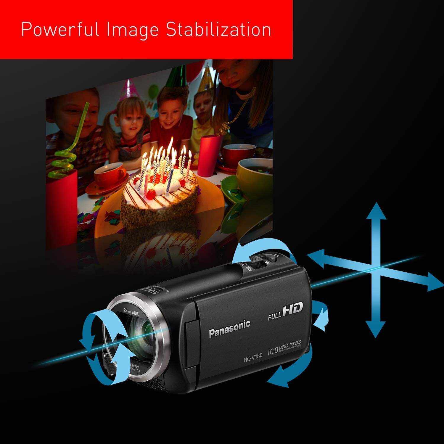 Panasonic Full HD Video Camera Camcorder HC-V180K, 50X Optical Zoom, 1/5.8-Inch BSI Sensor, Touch Enabled 2.7-Inch LCD Display (Black)