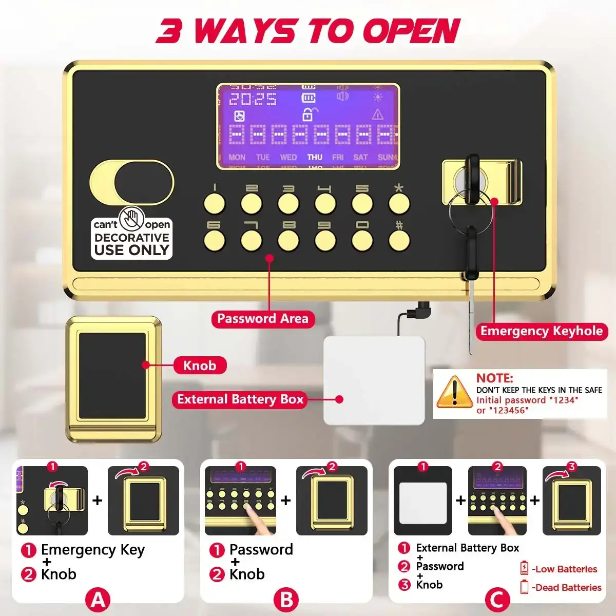Large Safe Box, Digital Keypad Home Security Safe With Smart Alarm System & Interior Safe Lock Box, for Valuables Spy Gadgets Inner Safe Box with Fireproof Waterproof Bag, New Home Renovation Essentials,Adjustable Shelf