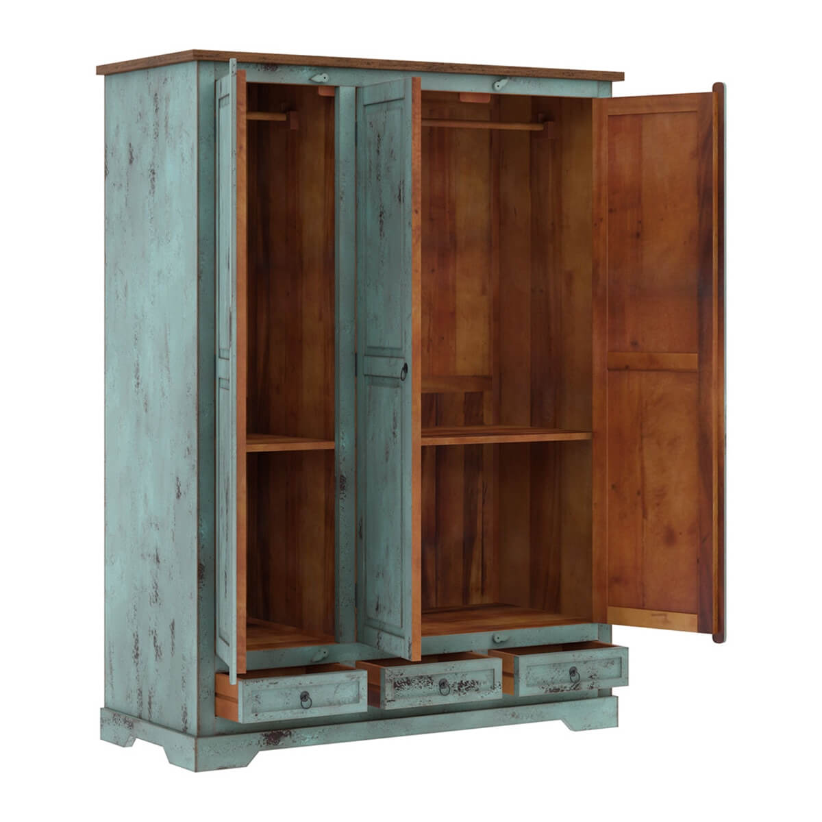 Scranton Two Tone Solid Wood Armoire Wardrobe with Hanging Rod & Shelves