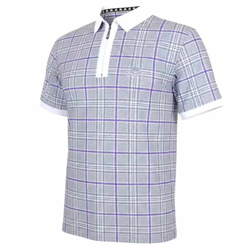 HT Plaid Cool-Stretch Men's Golf Shirt (Purple/Grey)