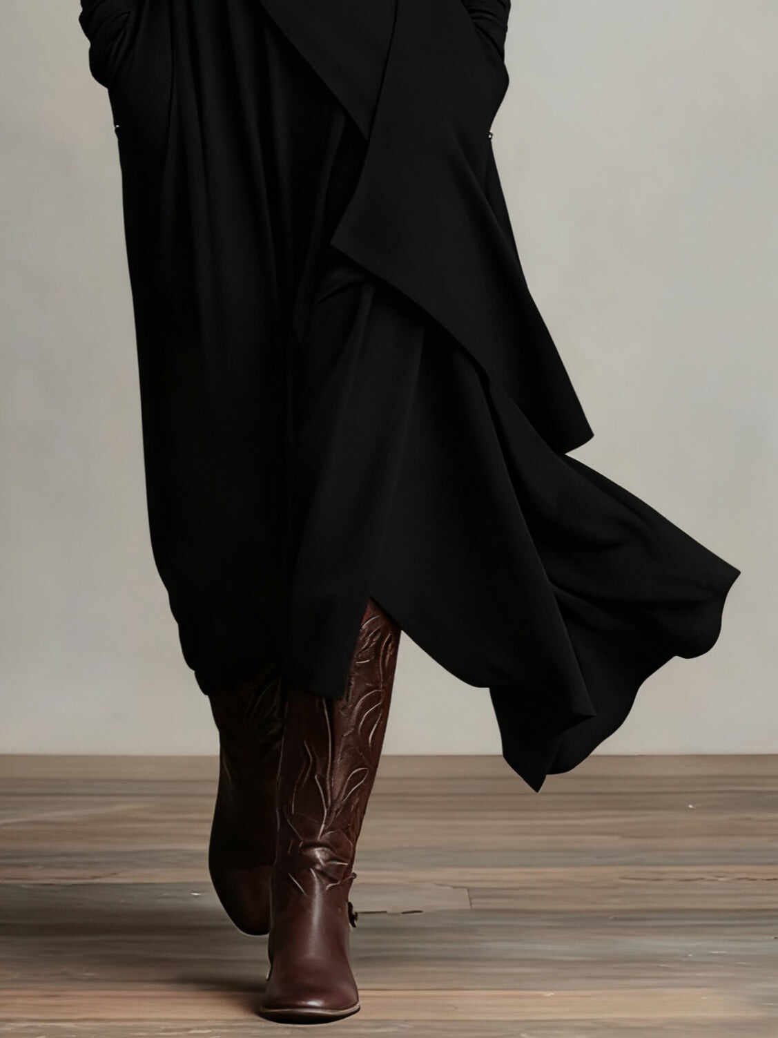 Purple High-neck Asymmetrical Pleated Maxi Dress(Necklace not included)
