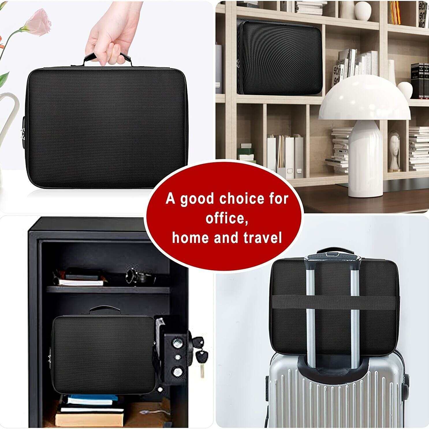 1pc Document Bag With Lock, 3-Layer File Storage Case With Water-Resistant Zipper, Document Safe Portable Travel Home Organizer Bag For Laptop, Files, Certificates