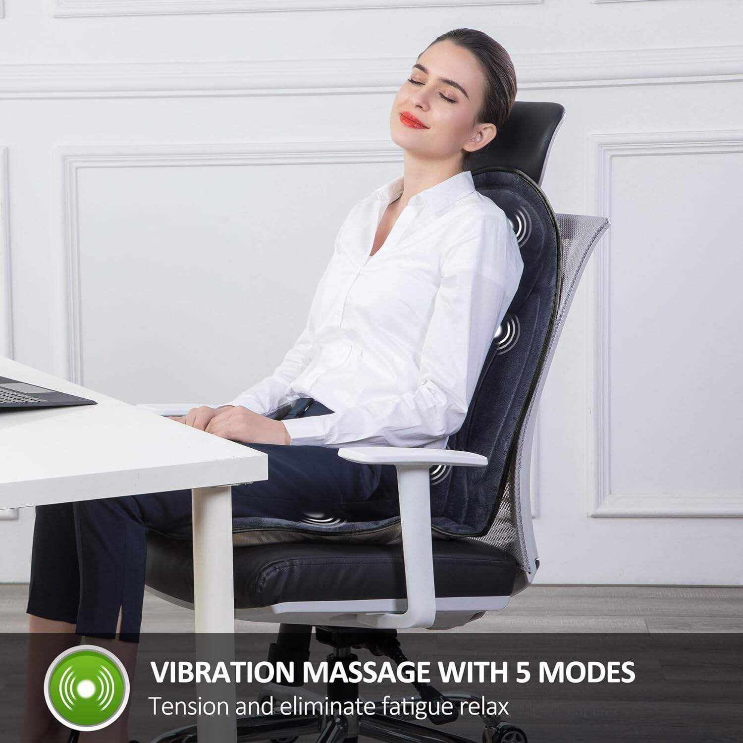 Snailax Vibration Massage Seat Cushion, Back Massager for Chair with Heat, 6 Vibrating Motors and 2 Heat Levels, Massage Chair Pad for Home Office use, Christmas Gifts for Men, Women