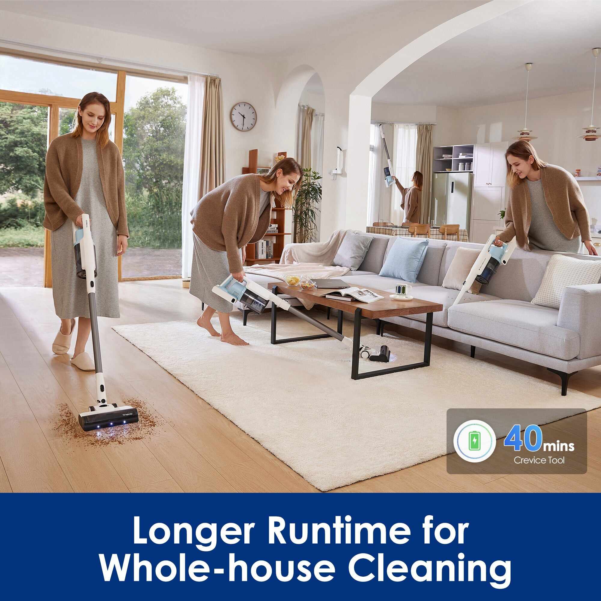 Tineco GO Cordless Stick Vacuum, 40 min Run Time - Powder Blue (GO203)