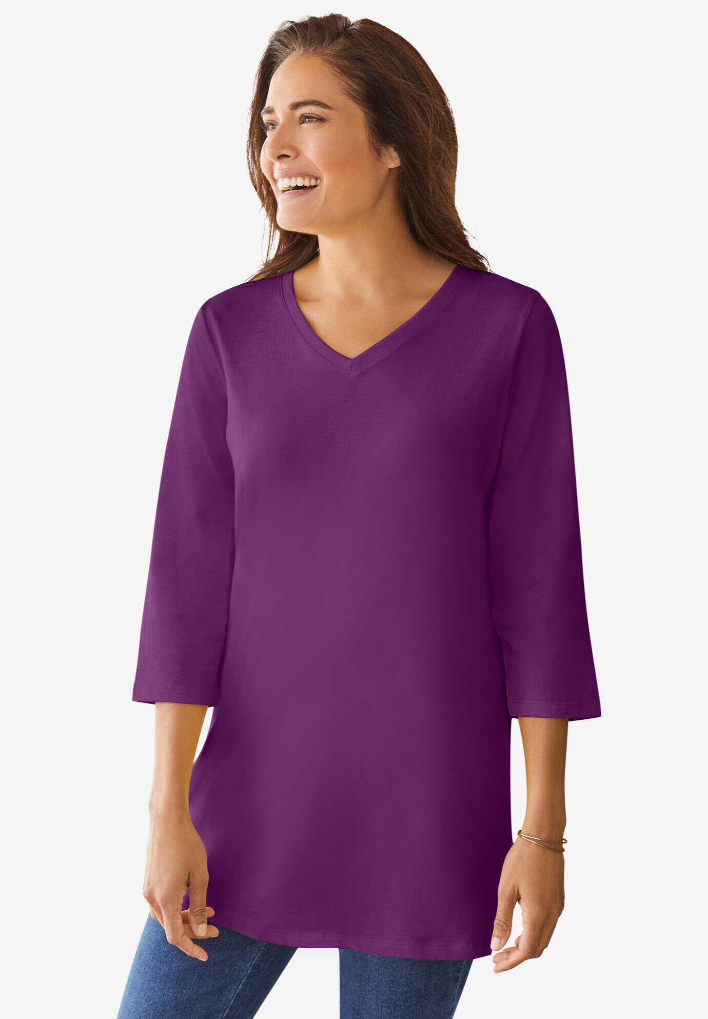 Perfect Three-Quarter Sleeve V-Neck Tunic