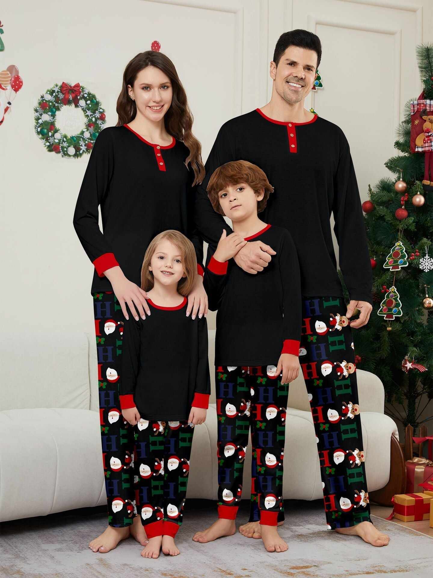 Christmas Deer & Santa Family Matching Pajama Set