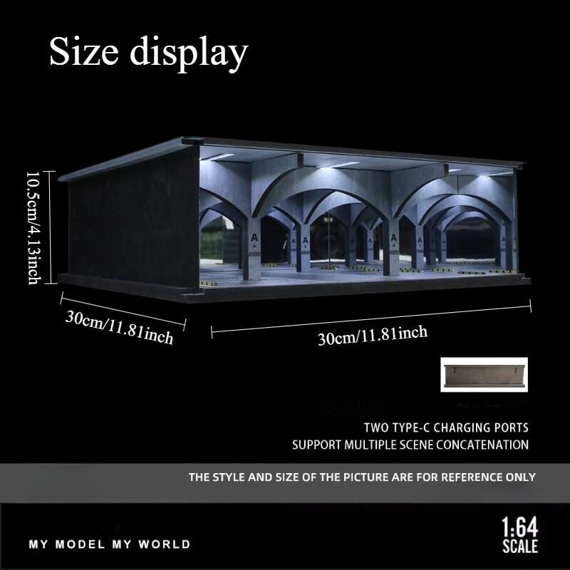 1:64 Scale Premium Parking Garage Diorama Display Case with LED Lighting – High-Transparency Dust-Proof Showcase for Diecast Cars