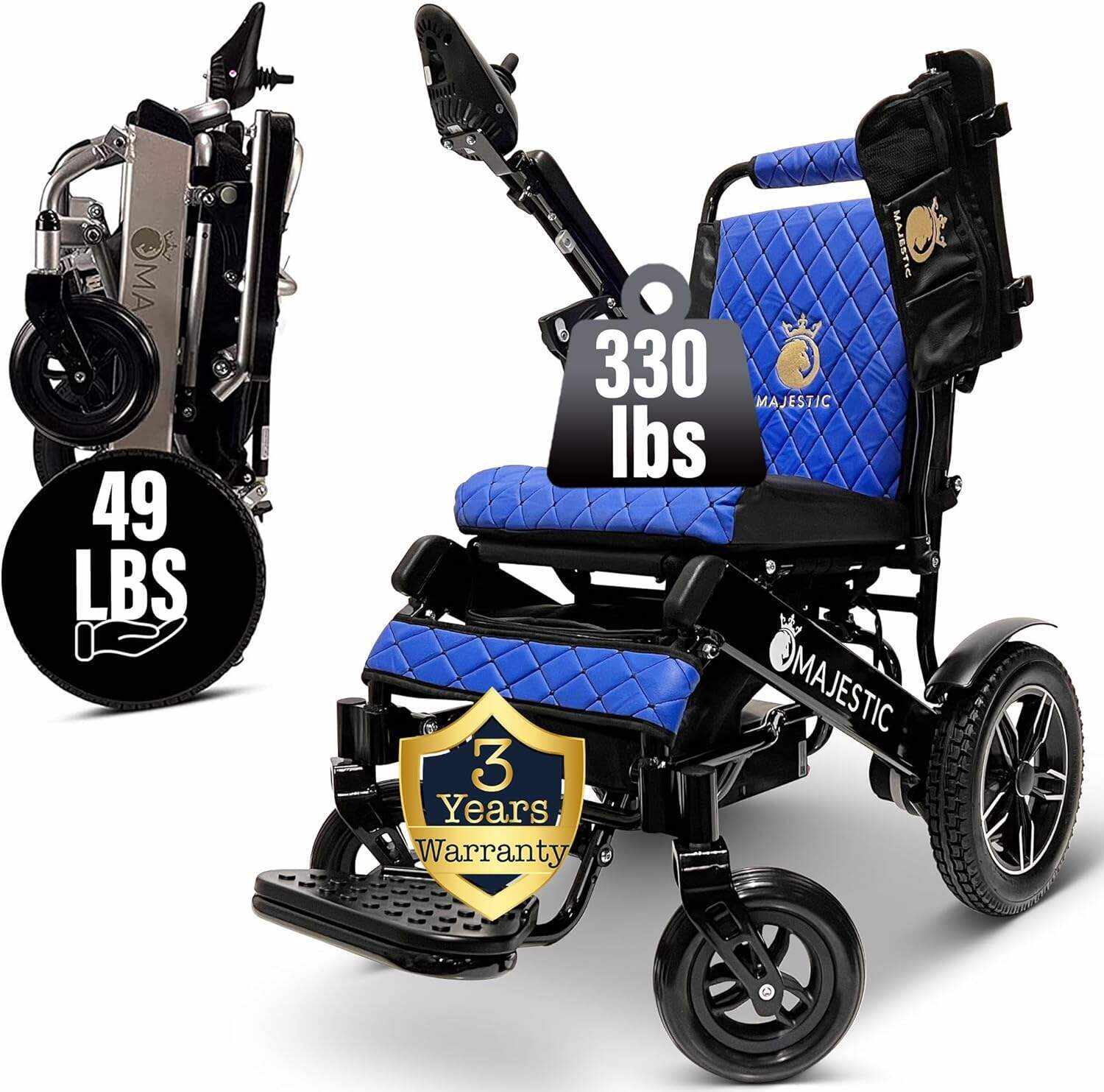 MALISA Electric Wheelchair for Adults, Portable All Terrain Lightweight Wheelchairs, Foldable Motorized Power Wheel Chair, Leather Seat (17.5