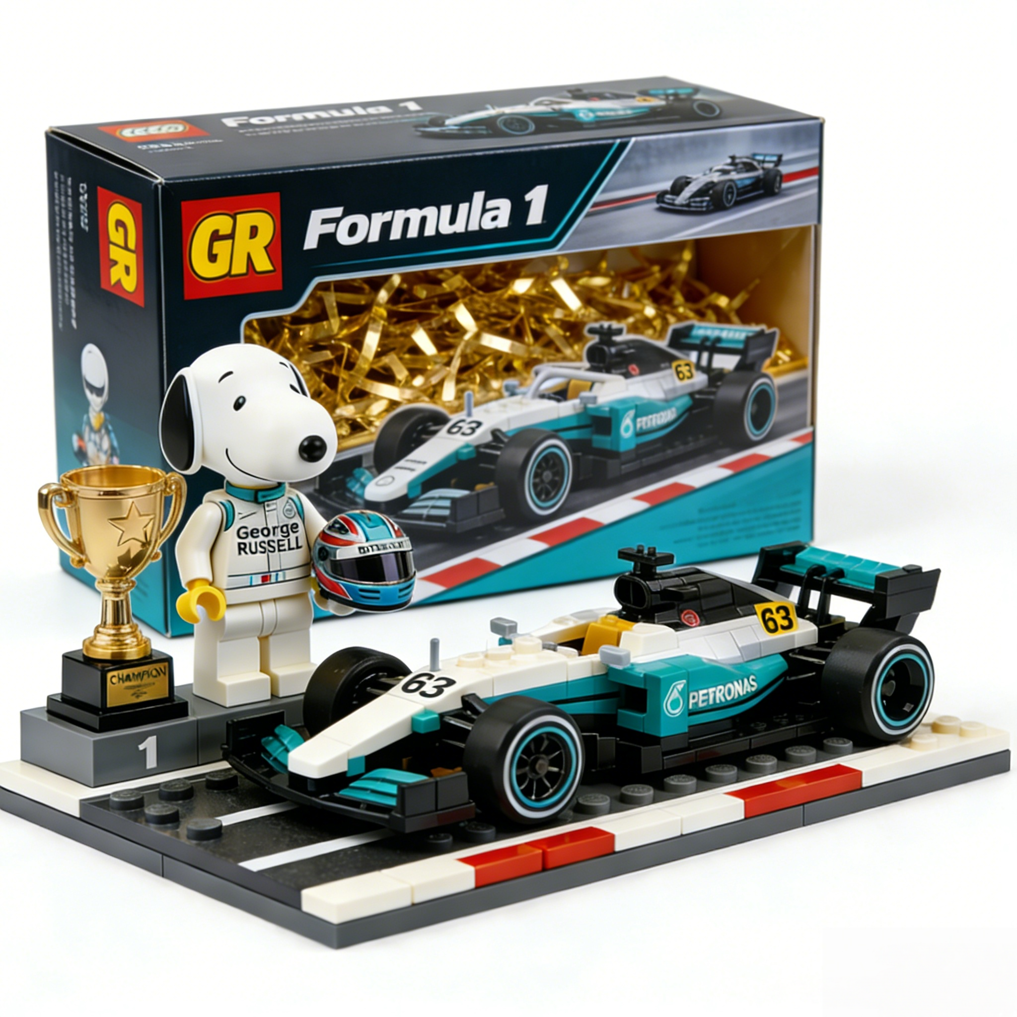 George Russell: F1 Champion Podium – Snoopy Edition Building Set 🏁🐶