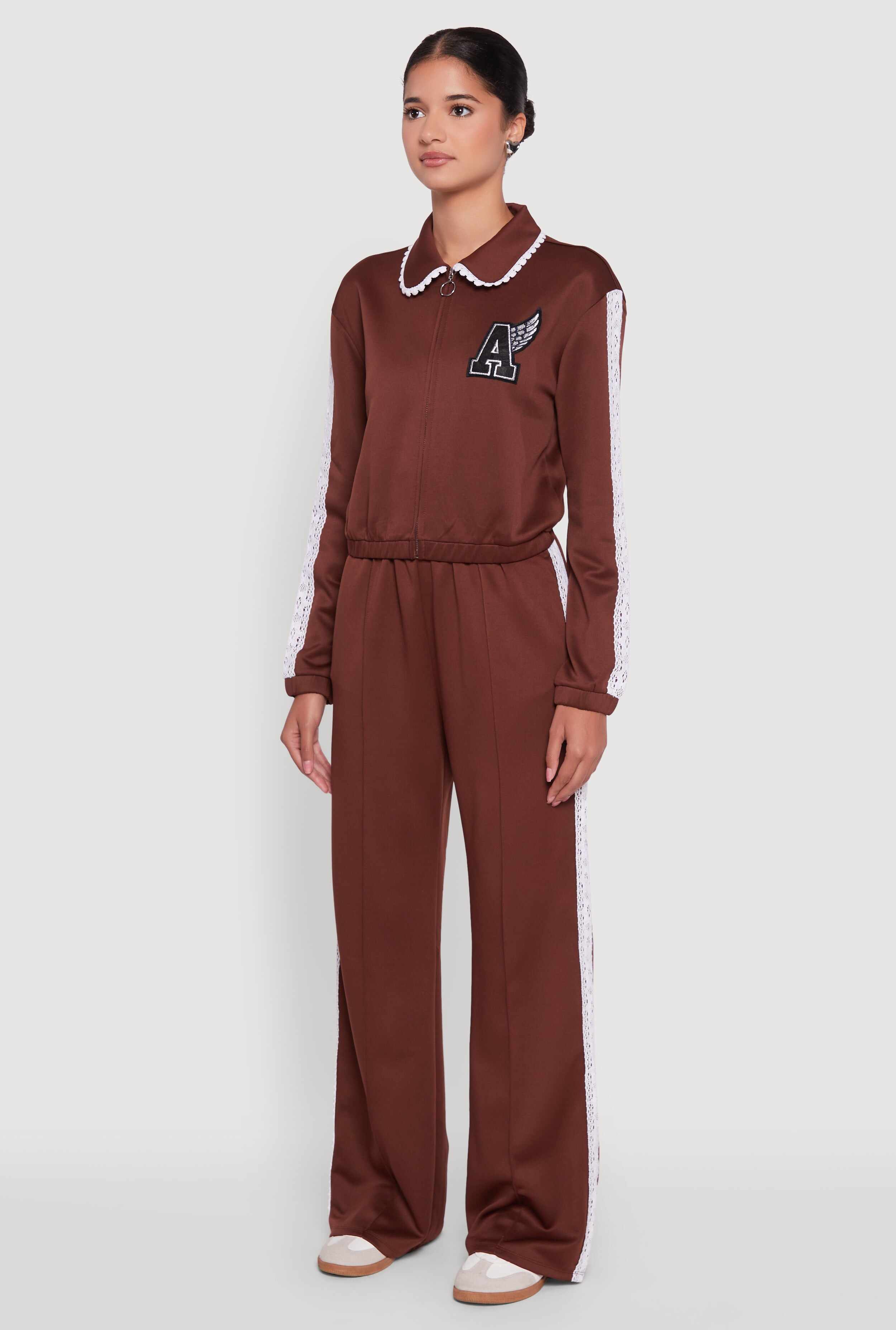 Collared Crochet Trim Graphic Track Jacket