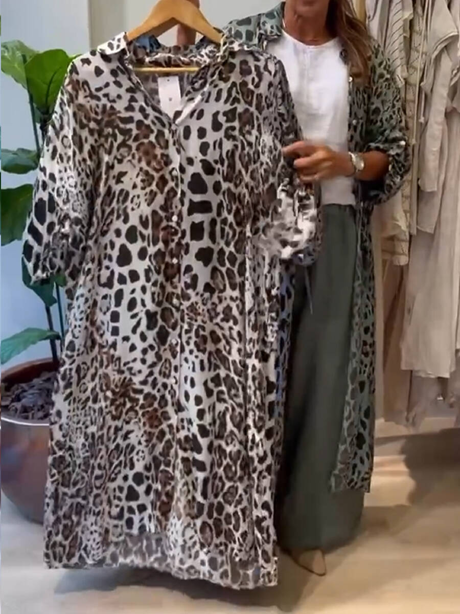 🔥Summer Arrivals🌟Leopard Print Linen And Cotton Shirt Dress