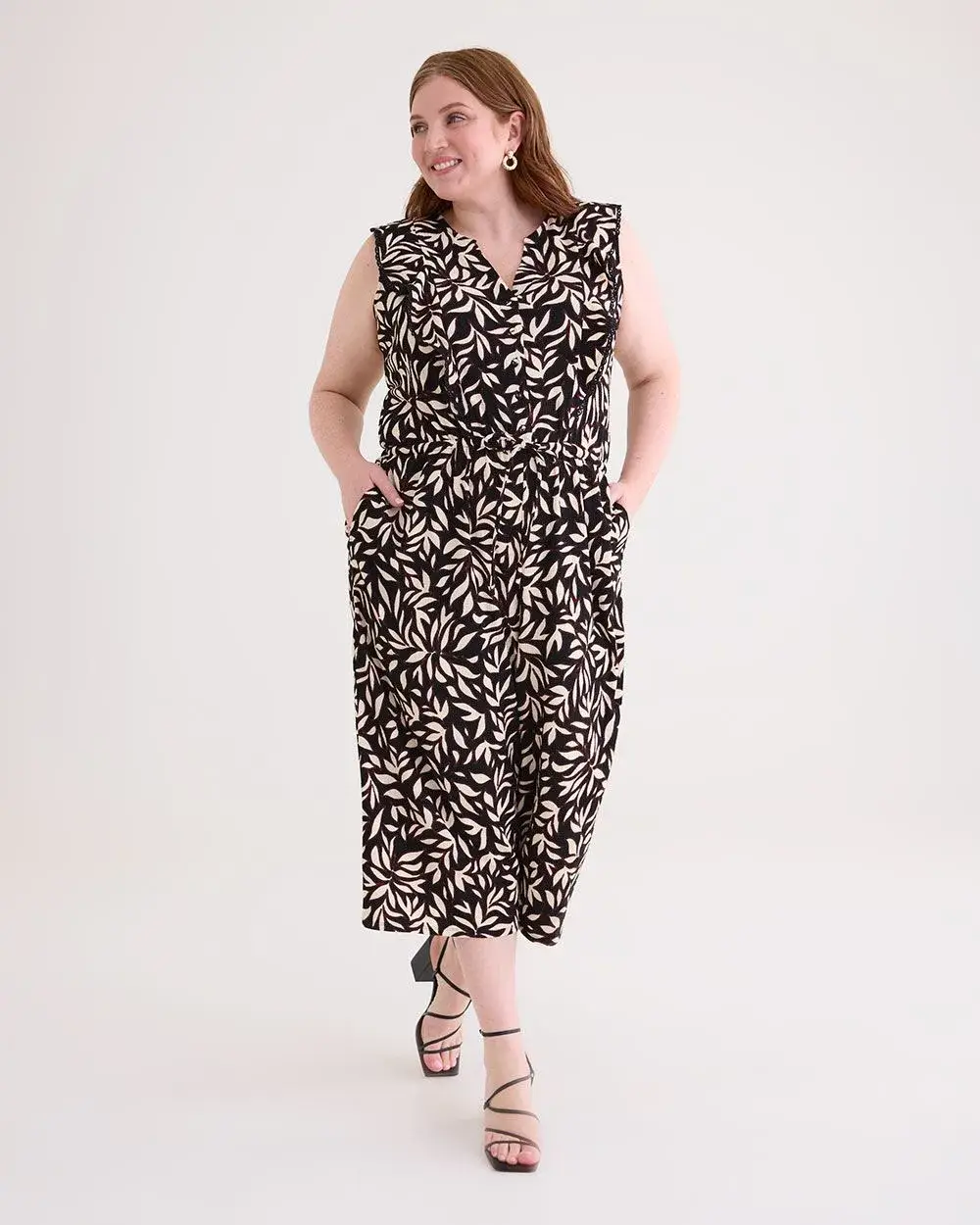 Knit Cropped Leg Jumpsuit with Flutter Sleeves