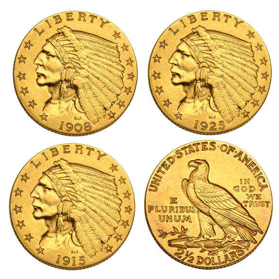 (Only 2 sets left)1908-1929 Indian Head $2.5 Gold Coin Fine Uncirculated Limited Edition