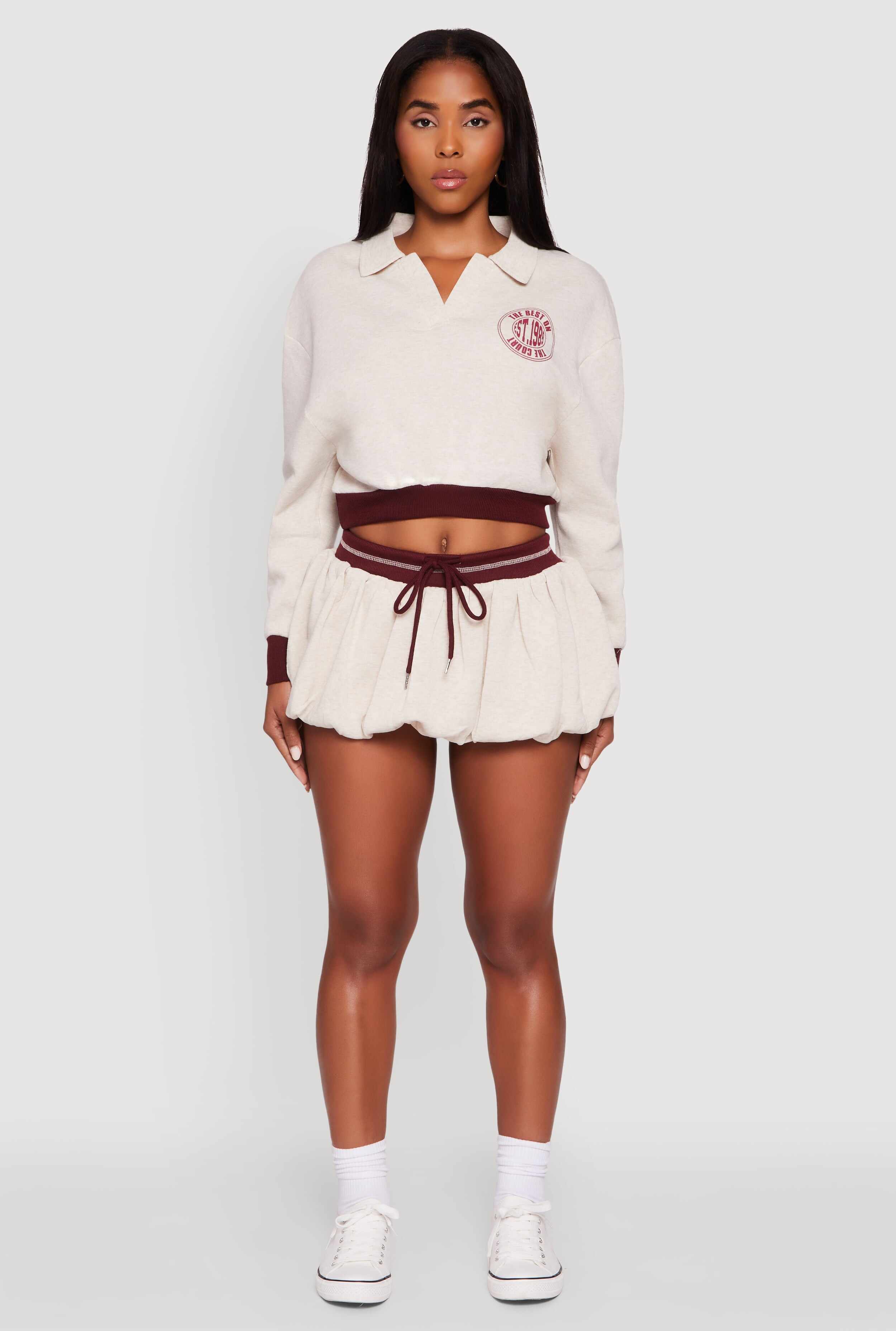 Drawstring Waist Color Blocked Bubble Hem Skirt