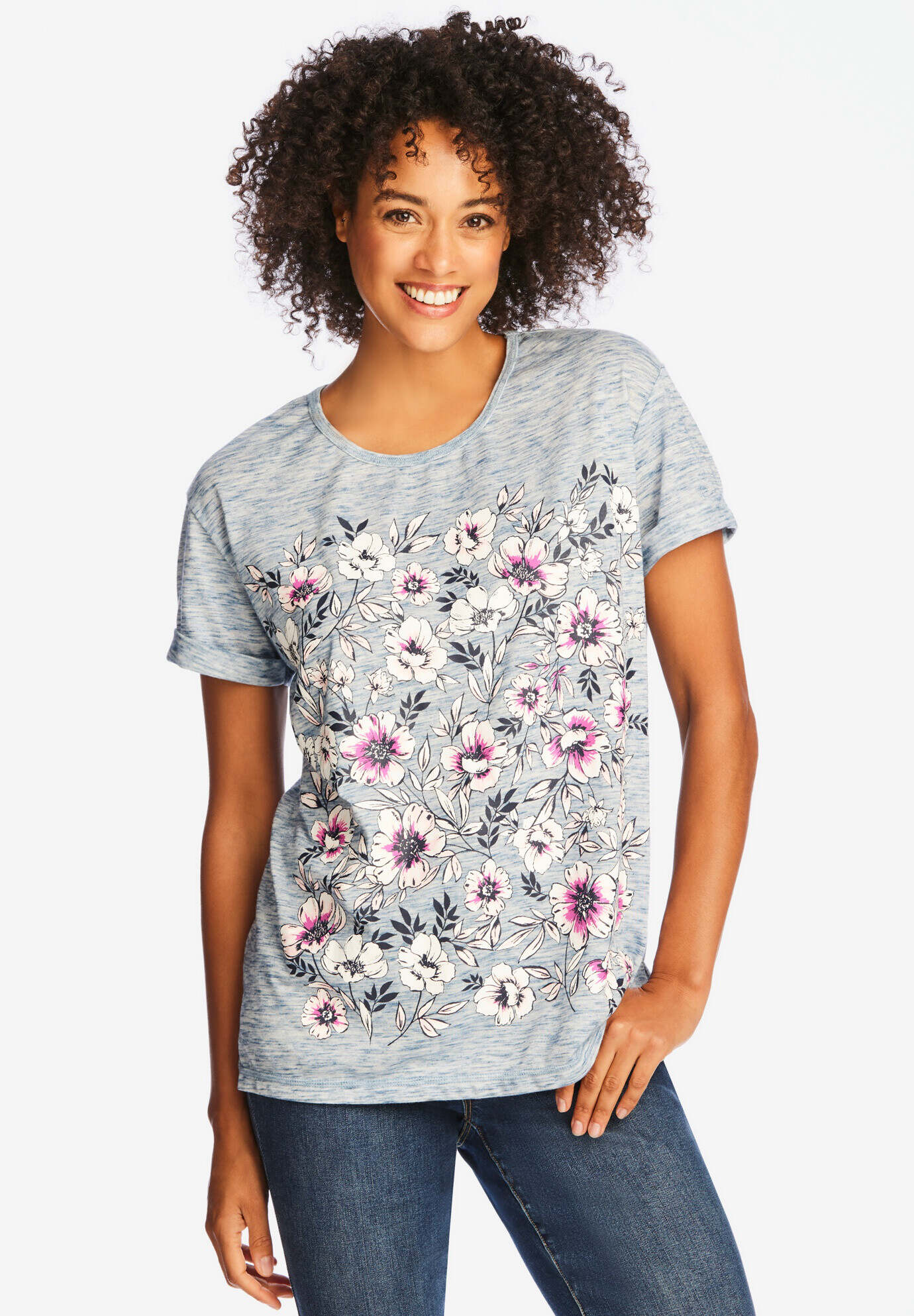 Marled Cuffed-Sleeve Tee