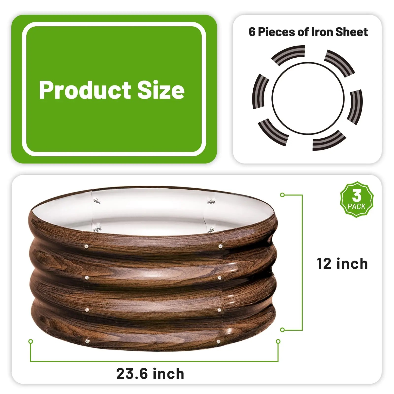 3-Pack 2x2x1 ft Modular Metal Round Raised Garden Bed Kit Stackable Vegetable Planters Elevated Planting Boxes Eco-Conscious Materials Breathable Planter Outdoor Planters