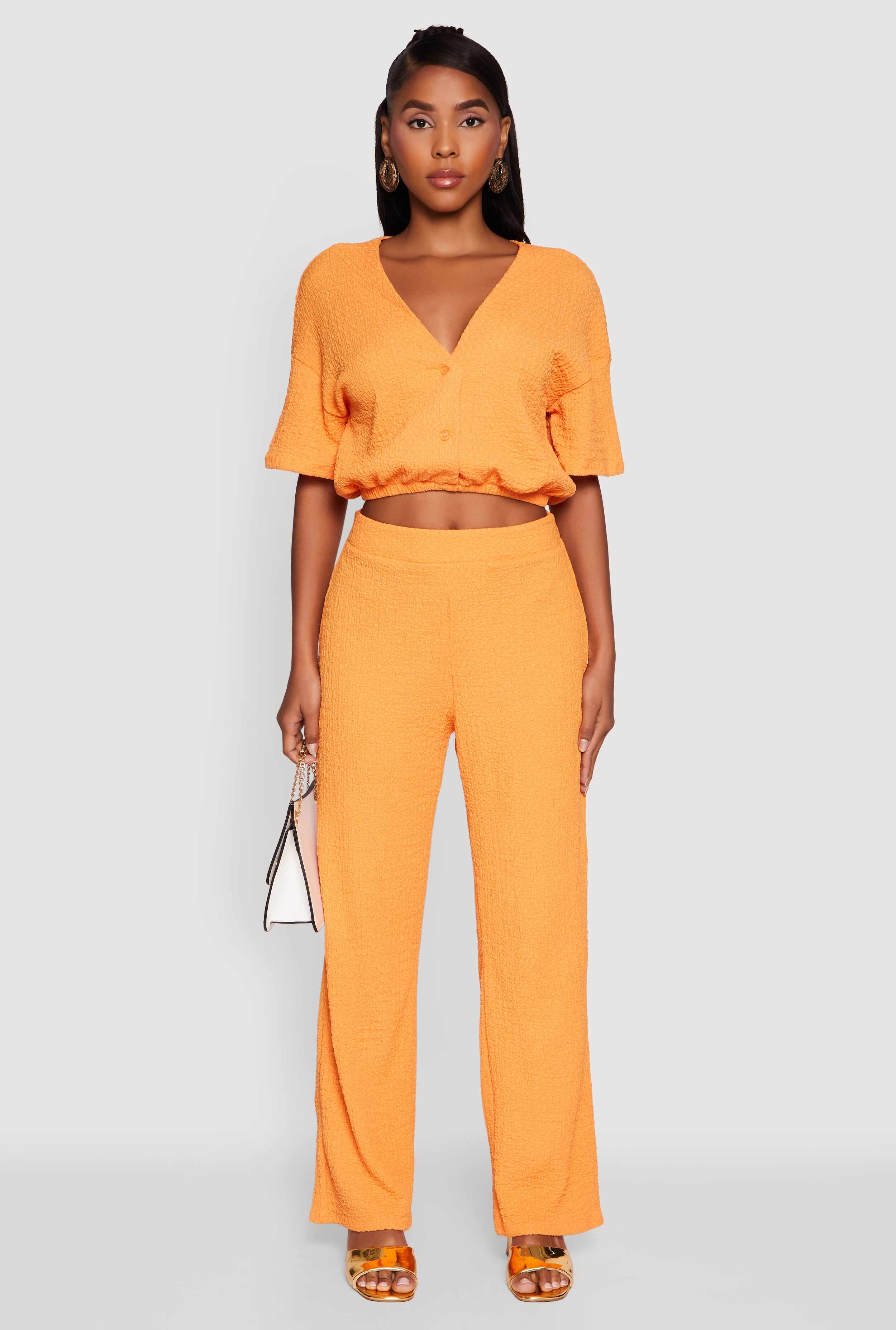 Trendy Solid High Waisted Wide Leg Pants