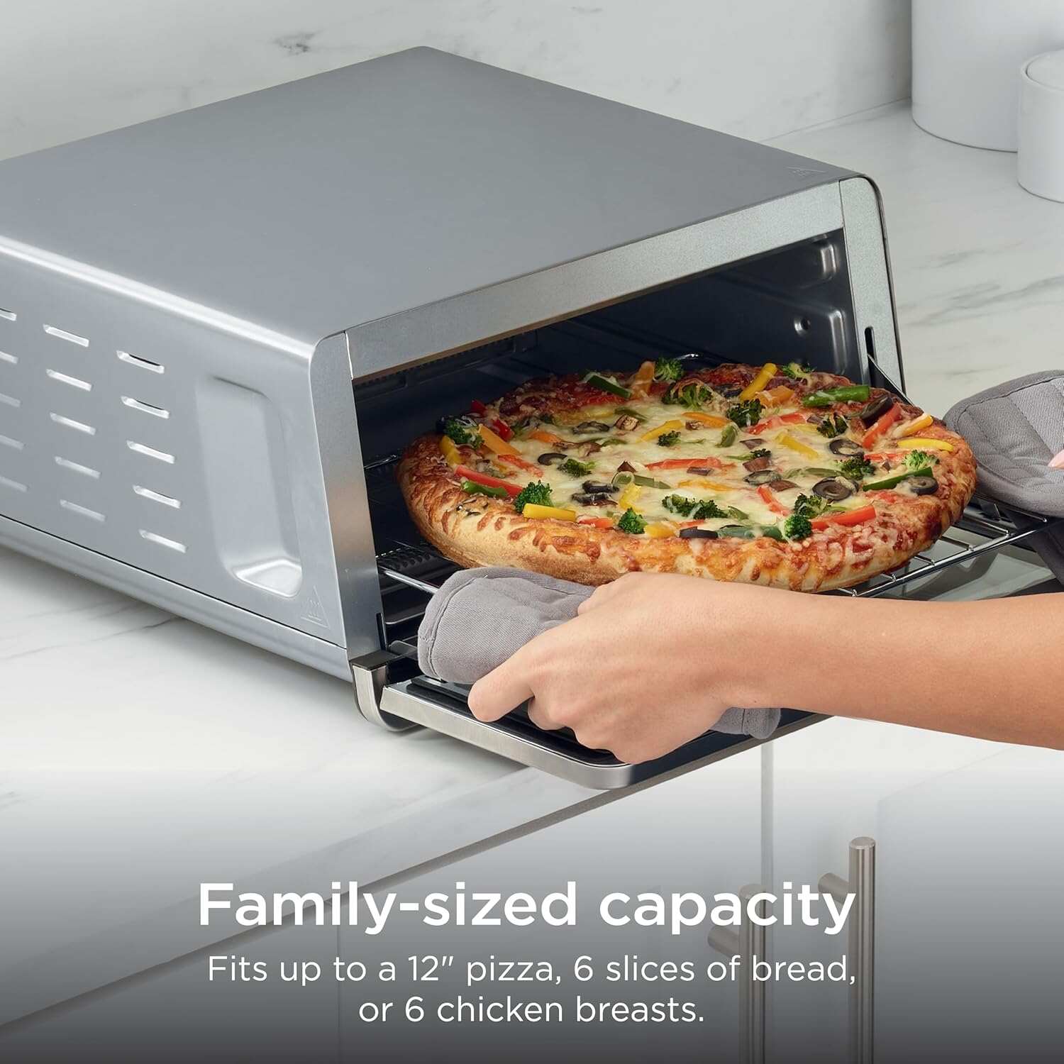 Air Fryer Toaster Oven Combo | 8-in-1 Functionality | Flip Up & Away for Storage Space | Air Fry Basket, Sheet Pan, Wire Rack & Removable Crumb Tray |1800 Watt | Stainless Steel | SP151
