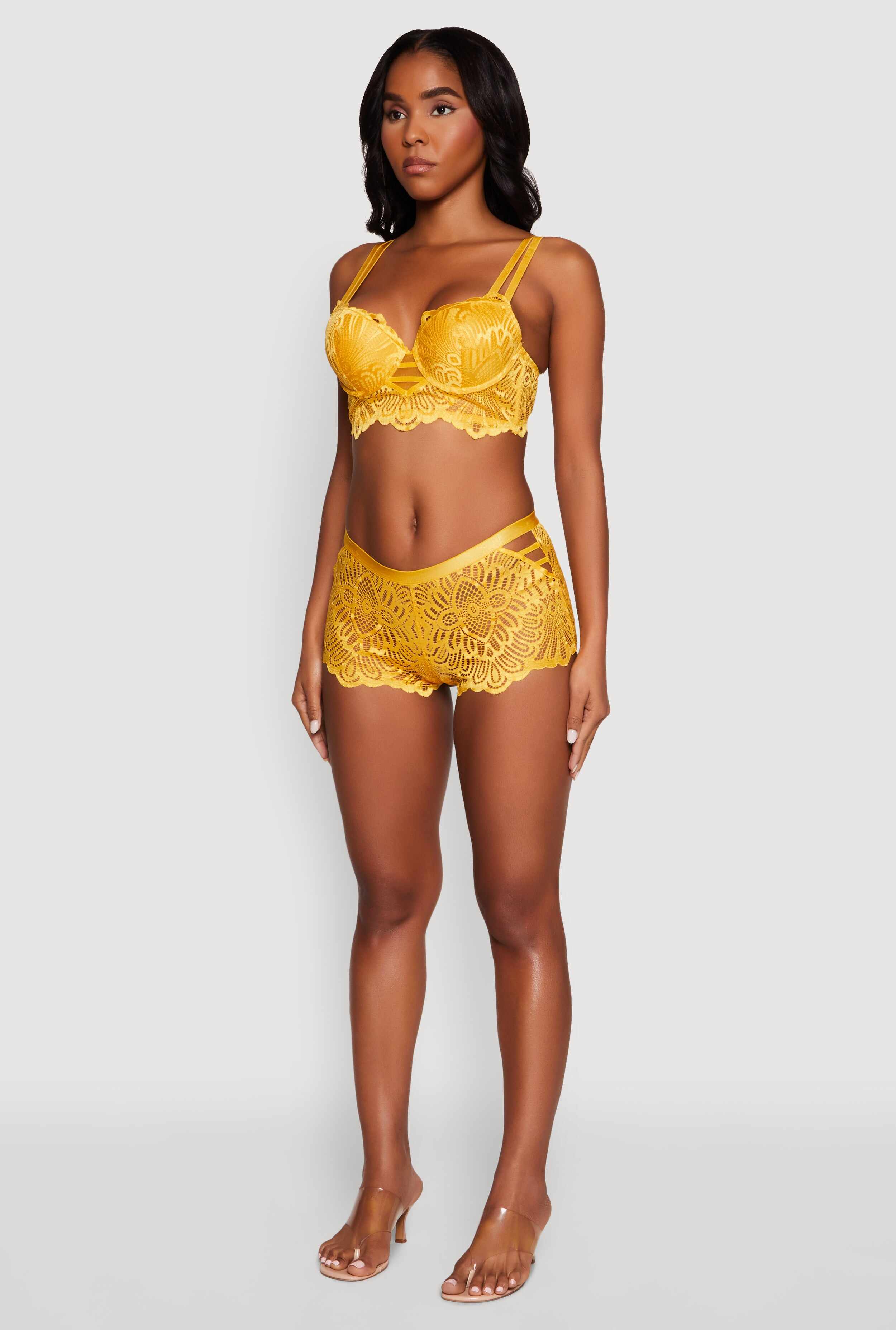 Geometric Lace Caged Detail Boyshort Panties