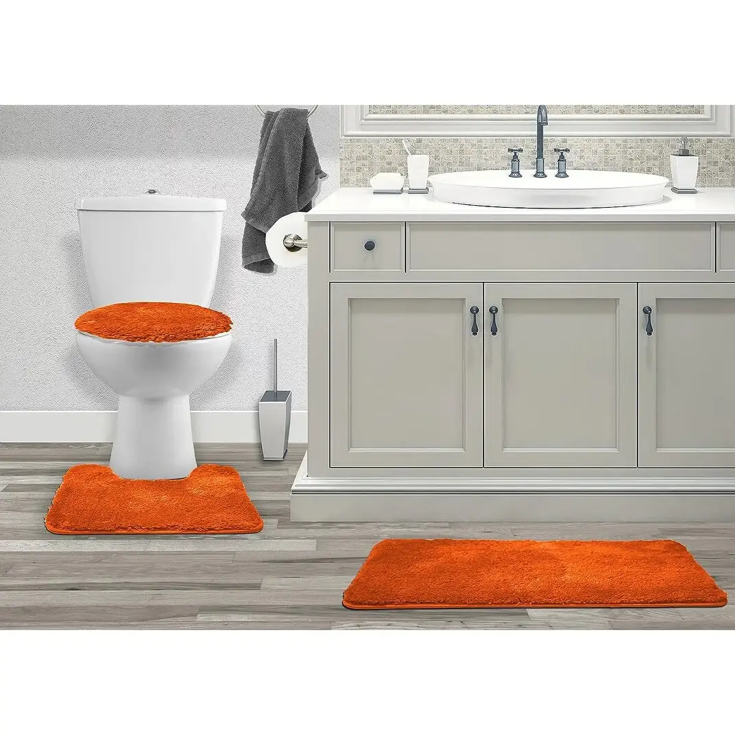Queen Mary 3 Piece Bathroom Rug Set, Luxury Soft Plush Bath Mat, Contour Rug, Lid Cover, Non-Slip