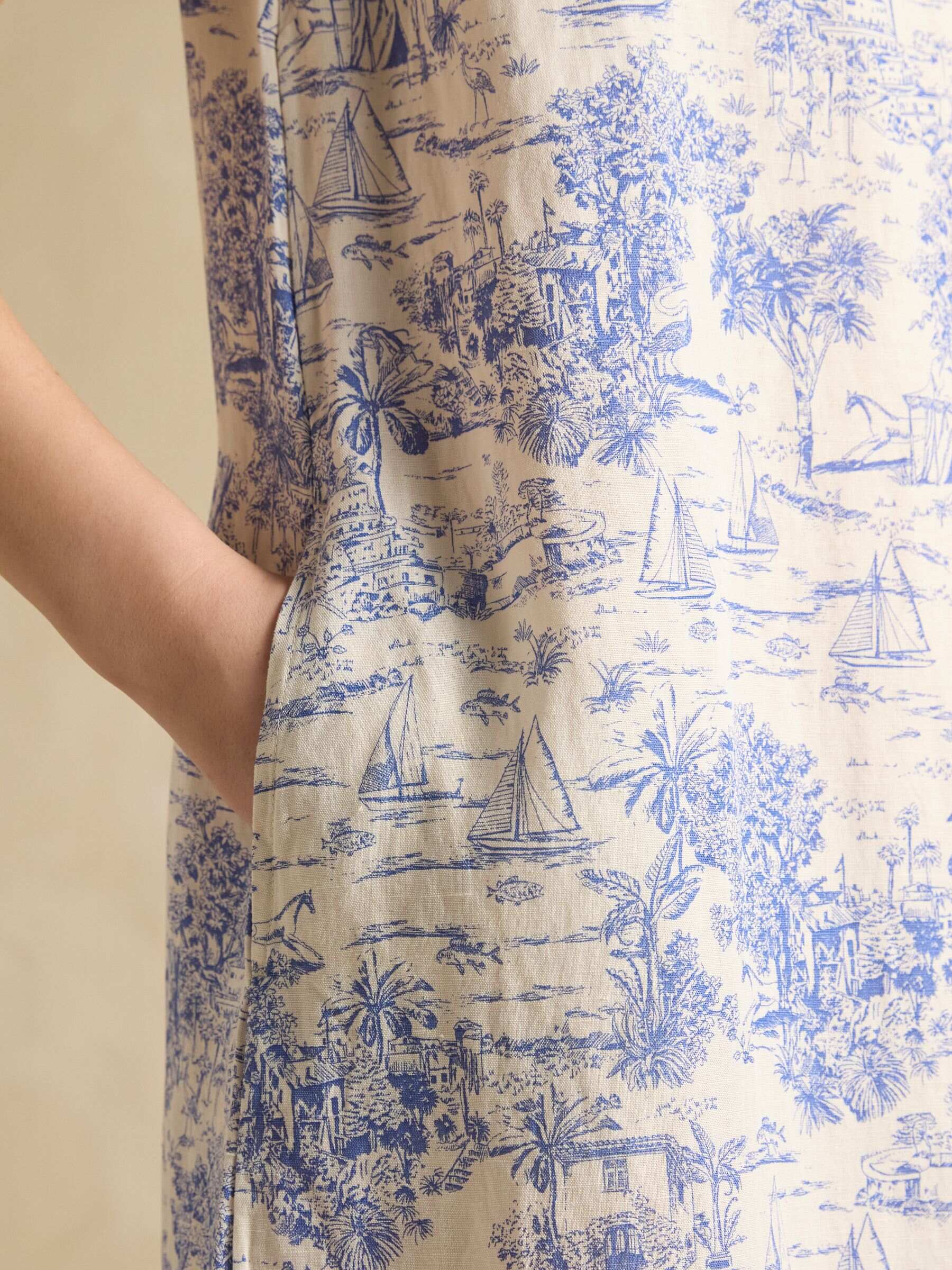 Delphine Navy Blue Shift Dress With Linen