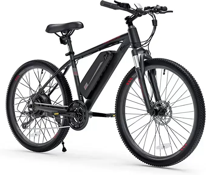 26'' Mountain Ebike 350W 36V/10.4AH Removable Lithium Battery, 2X Faster Charge Shimano 21 Speed and LCD Smart Meter