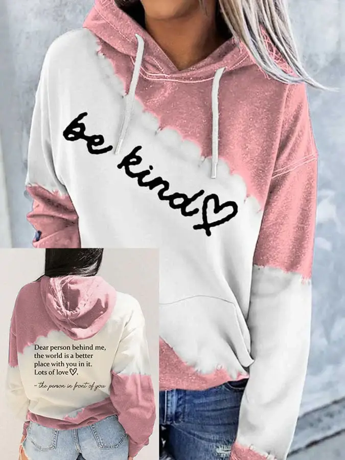 Women'S Be kind Print Pocket Casual Hoodies