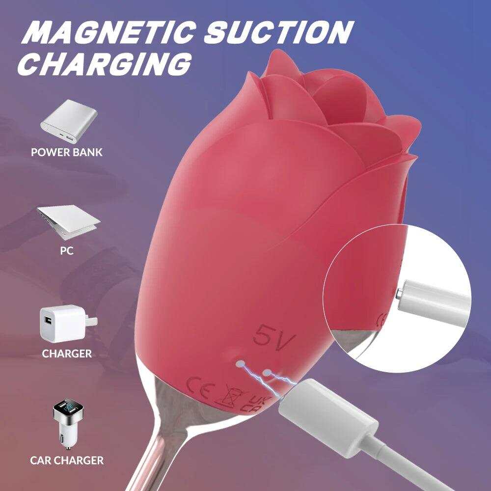 Rose-Shaped Tongue-Licking Vibrator – Multi-Frequency Clitoral & Massage Stimulator