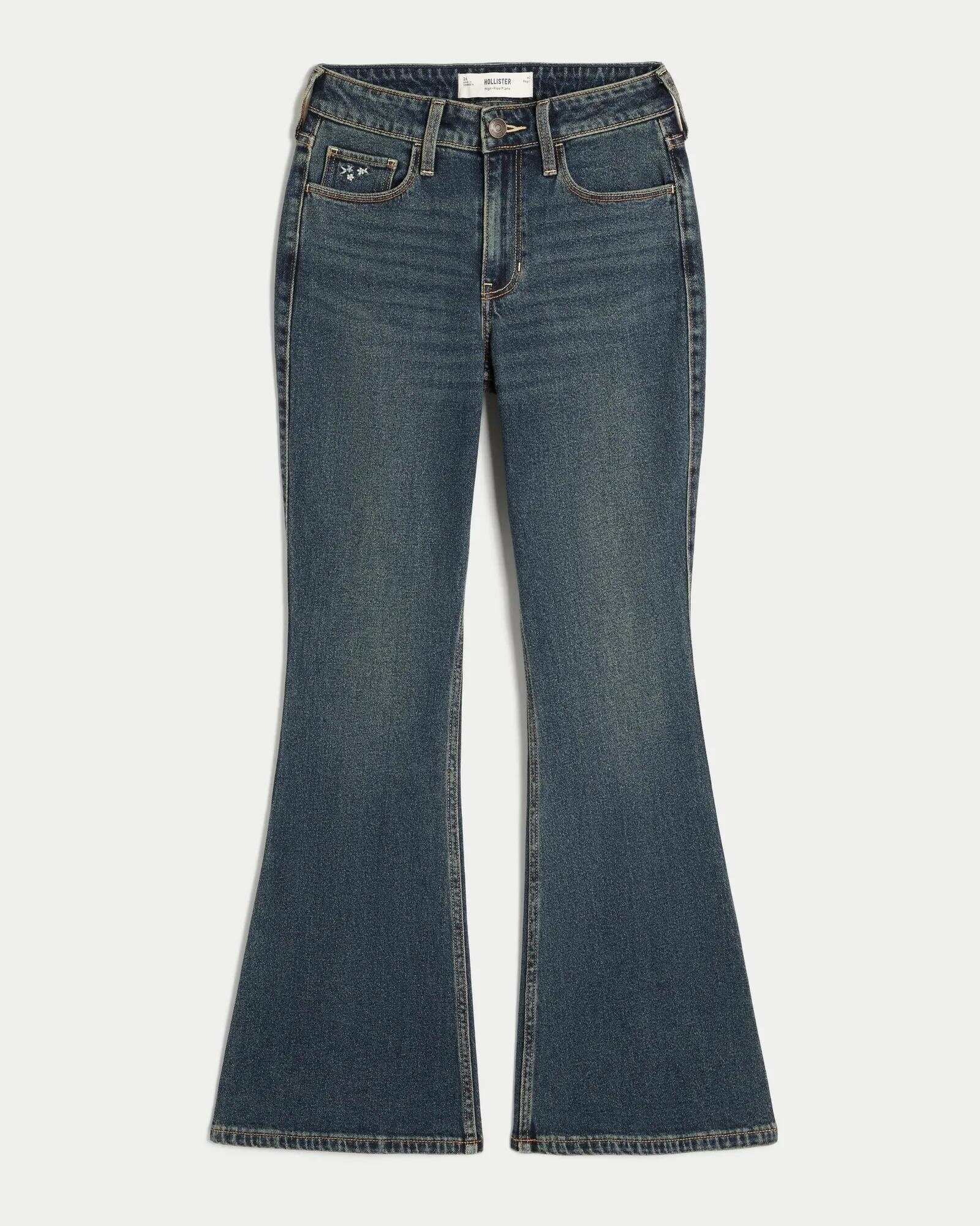 High-Rise Light Wash Heart Embroidered Flare Jeans