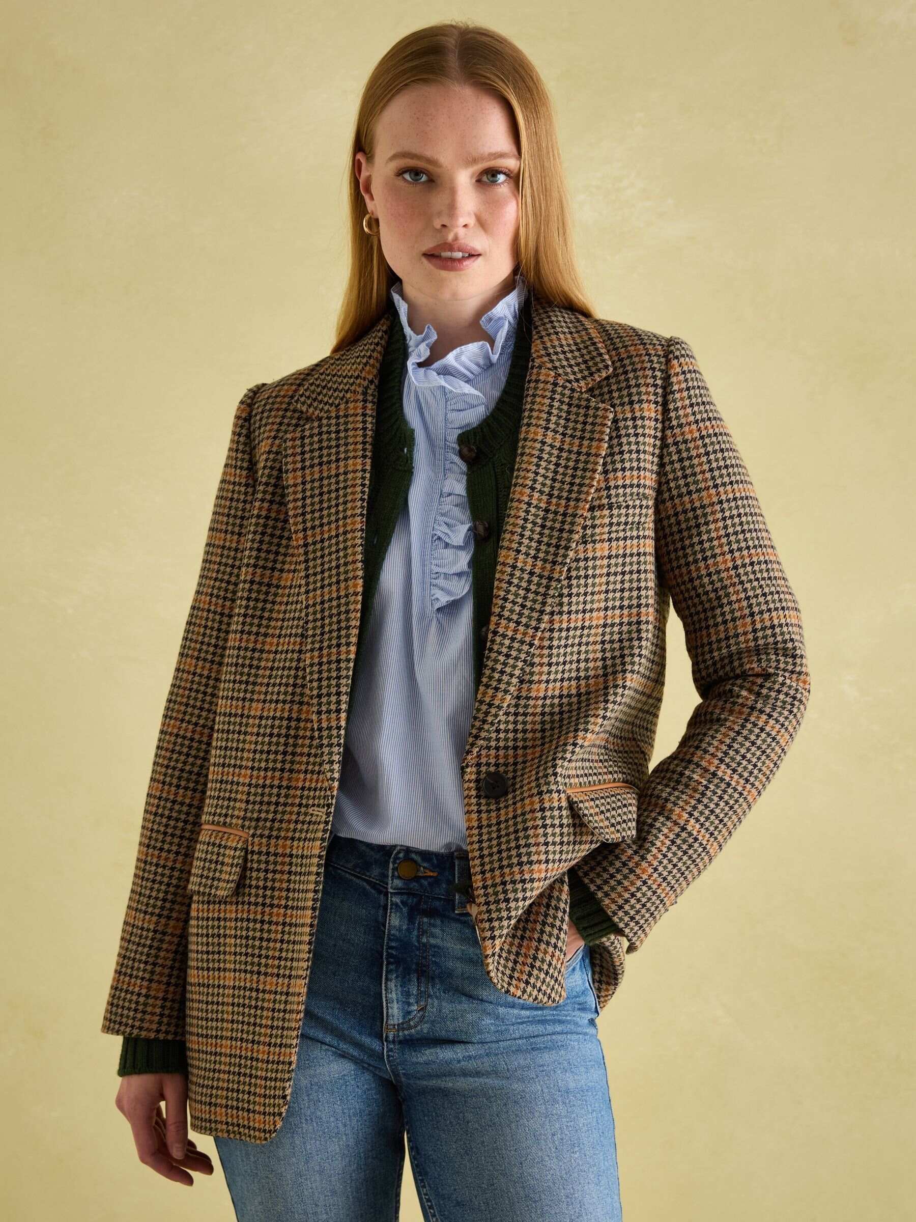 Hackmore Brown Check Relaxed Fit Wool Blend Tweed Blazer