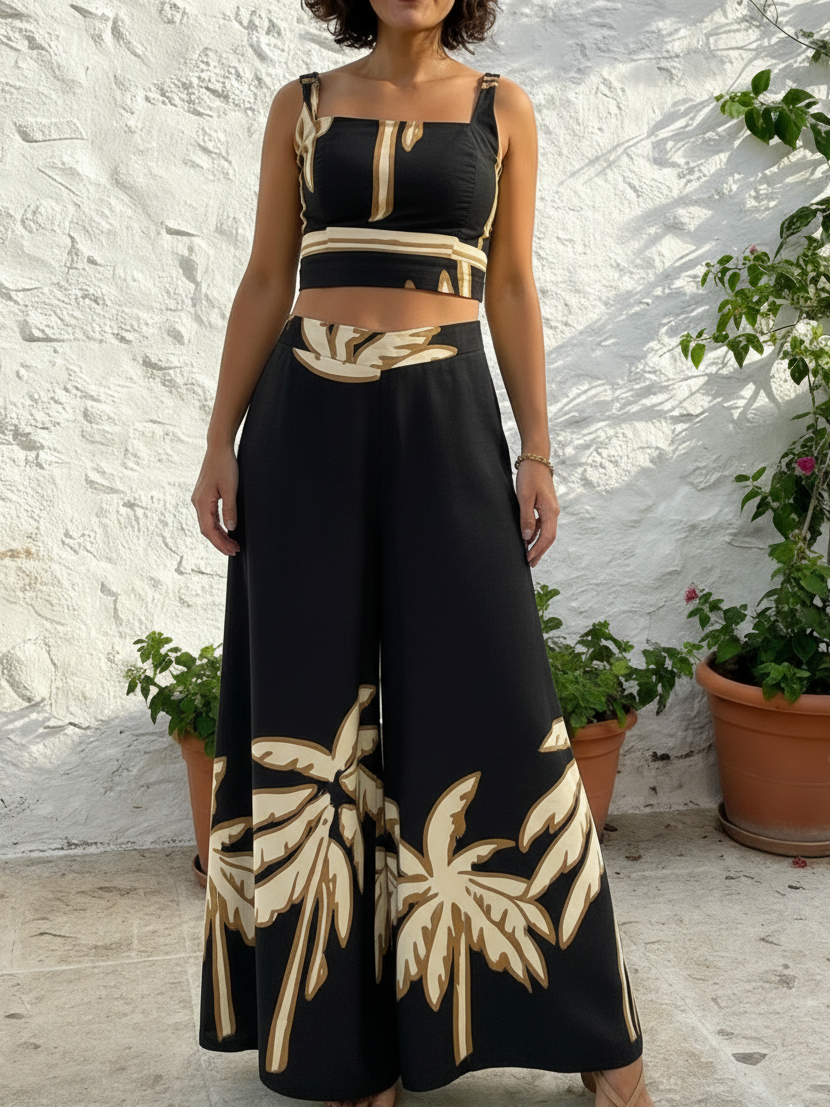 🔥Summer Arrivals🌟Island Style Tank Top And Wide-leg Pants Stretch Two-piece Set