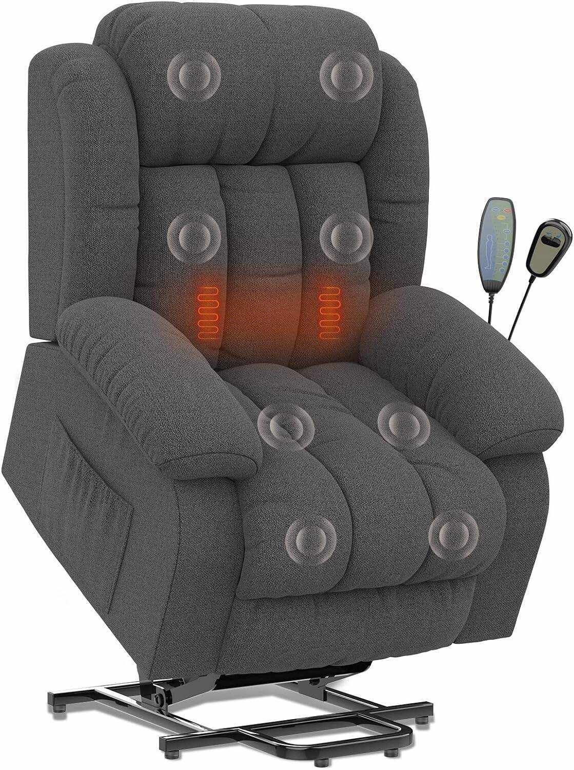 YONISEE Lar2ge Lift Chairs Recliner for Elderly - Power Fabric Lift Chair Modern with Massage and Heat, Extended Footrest, 3 Positions, 2 Side Pockets, and Cup Holders, USB Ports, Coffee Color