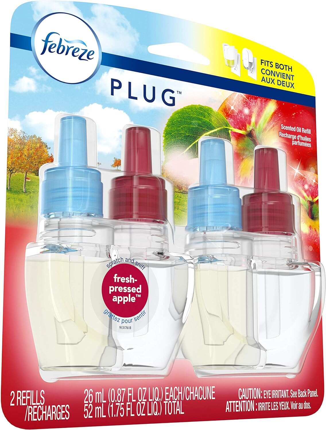 Febreze Odor-Fighting Fade Defy PLUG Air Freshener, Mountain, Ocean, Amber, (3) .87 fl. oz. Oil Refills