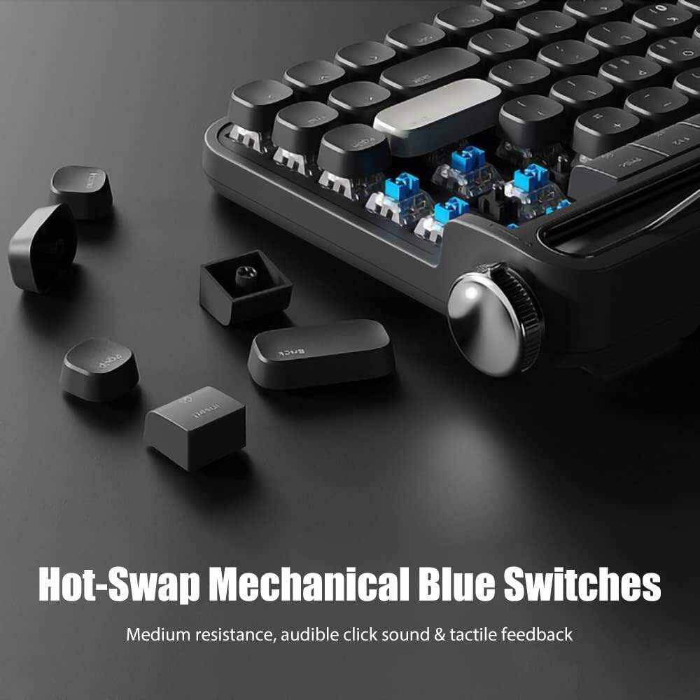 Typewriter Keyboard Wireless Bluetooth 5.0 Retro Aesthetic Cute Kawaii Round Keycaps 106-Key with Num Pad Clicky Mechanical Feeling with Pad/Phone Holder for Windows/Mac OS/Android/iOS (Mint)