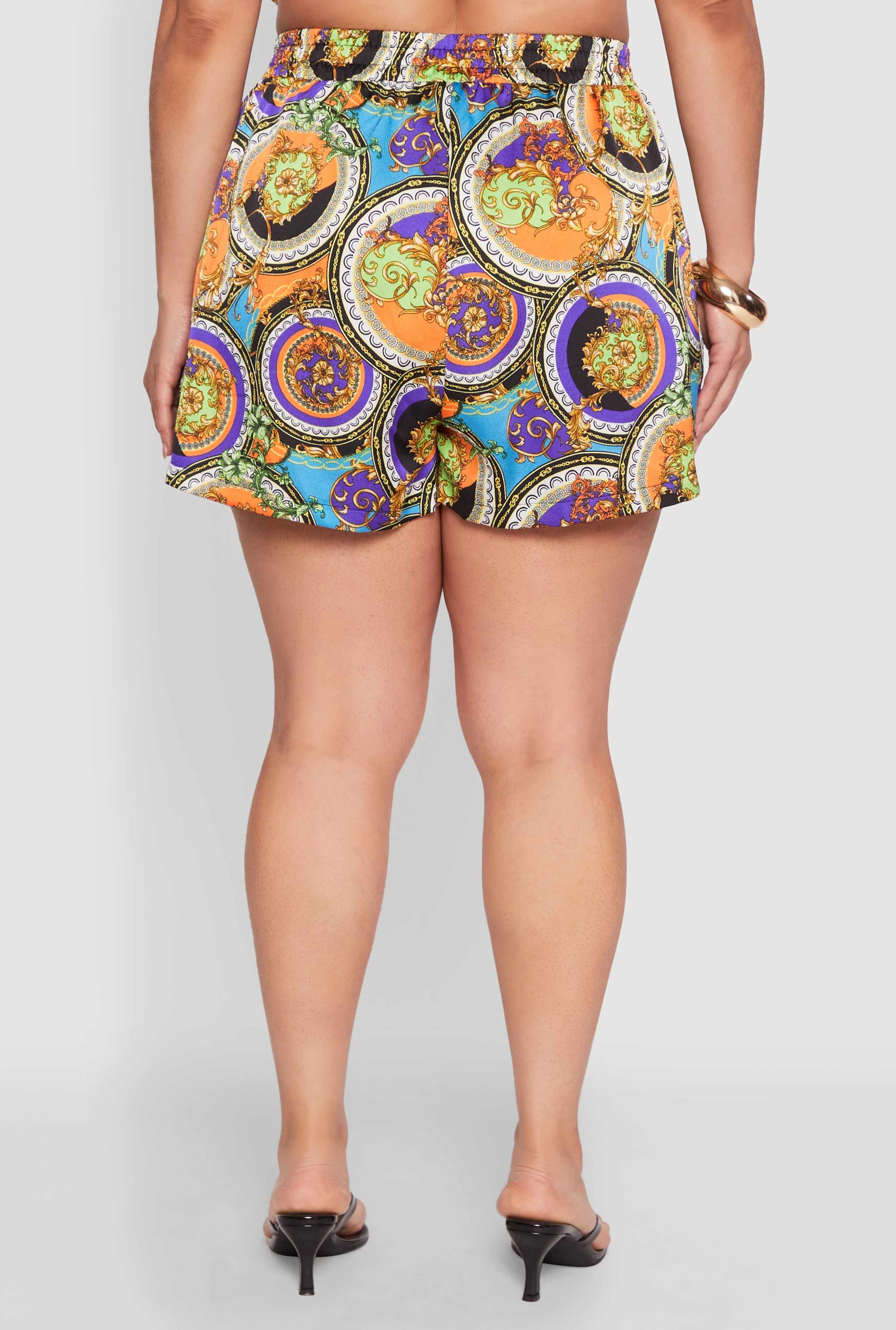 Plus Size Smocked Chain Print Shorts