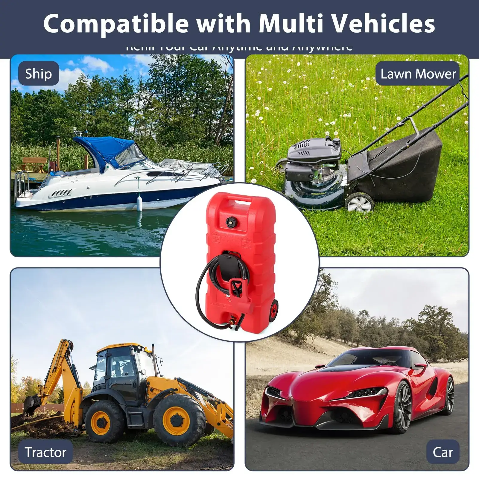 15 Gallon Portable Fuel Caddy with LE Pump & 10ft Hose for Gasoline Diesel Storage on Wheels for Cars Lawn Mowers ATVs Boats Red Yellow Gray Options - Convenience